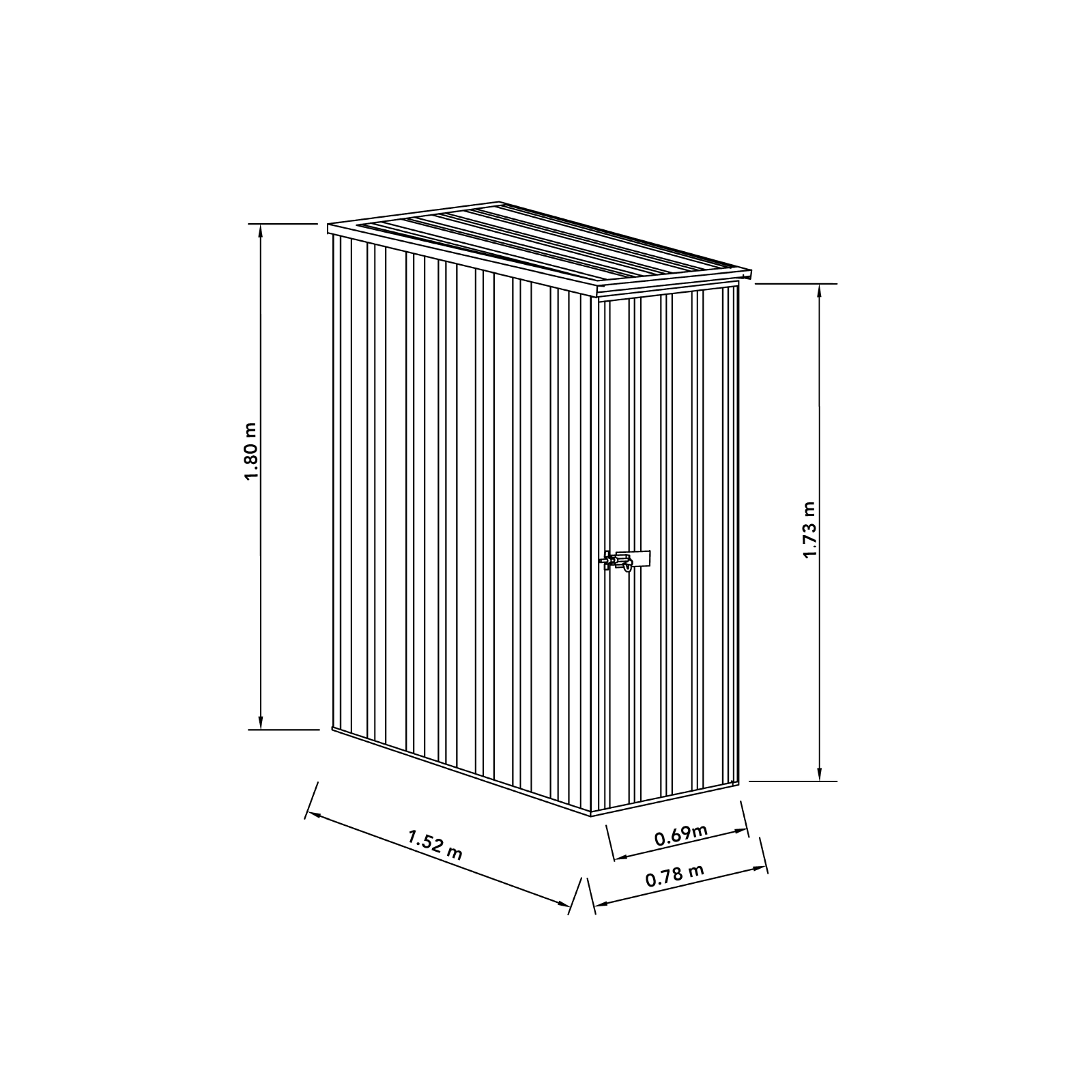 0.78mW x 1.52mD x 1.80mH Garden Shed Basic Single Door Zincalume