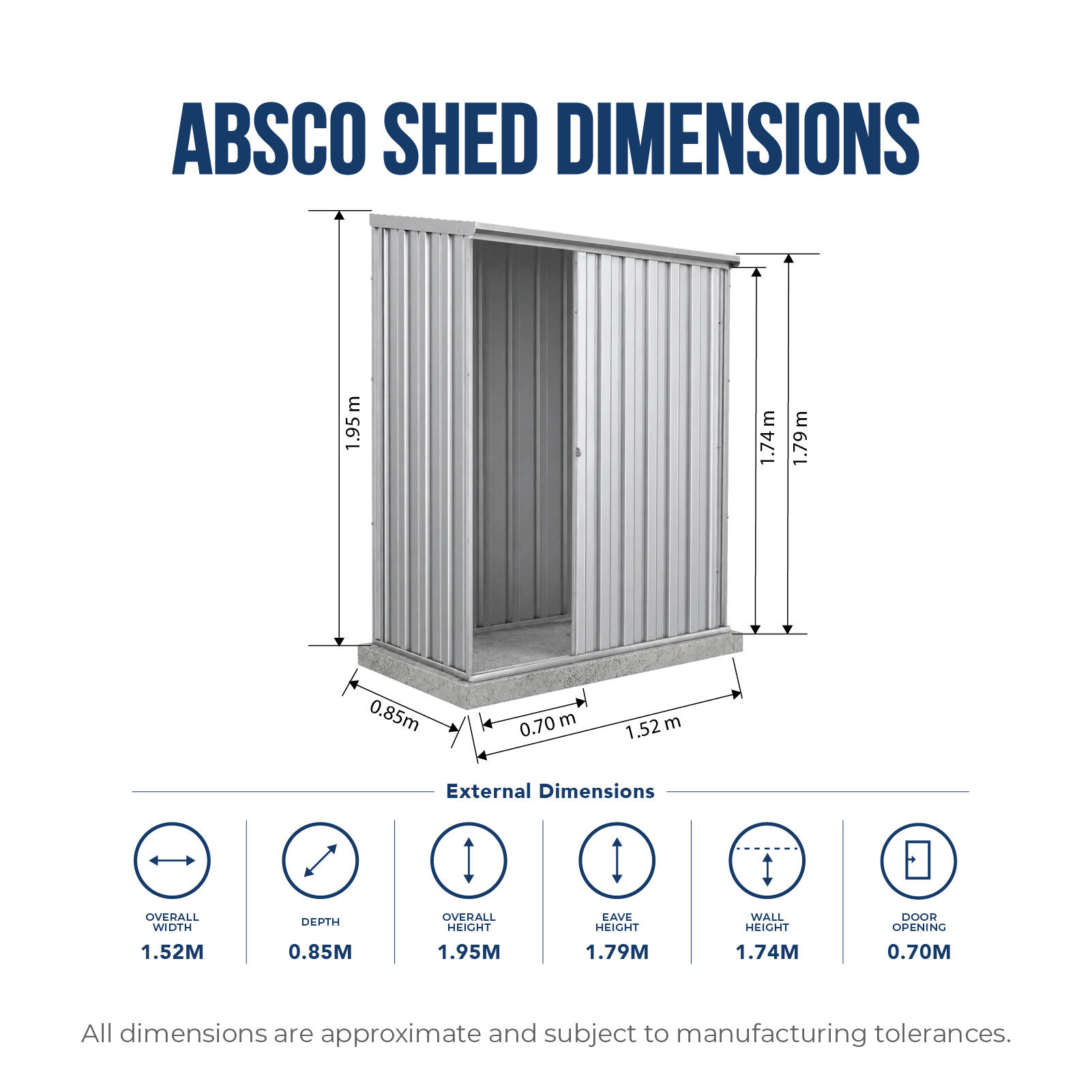 1.52mW x 0.78mD x 1.95mH Garden Shed Ezislider Single Door Zincalume