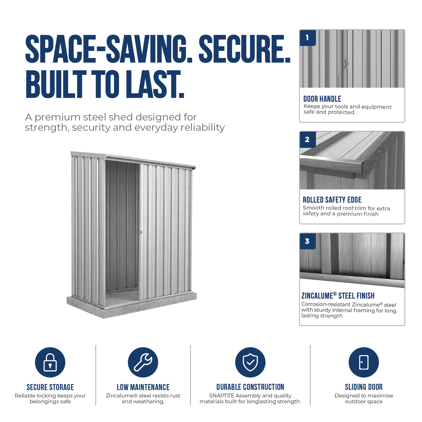 1.52mW x 0.78mD x 1.95mH Garden Shed Ezislider Single Door Zincalume