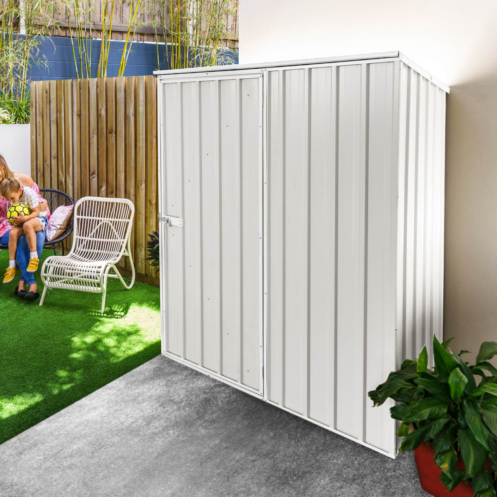 1.52mW x 0.78mD x 1.80mH Garden Shed Reverse Skillion Single Door Zincalume
