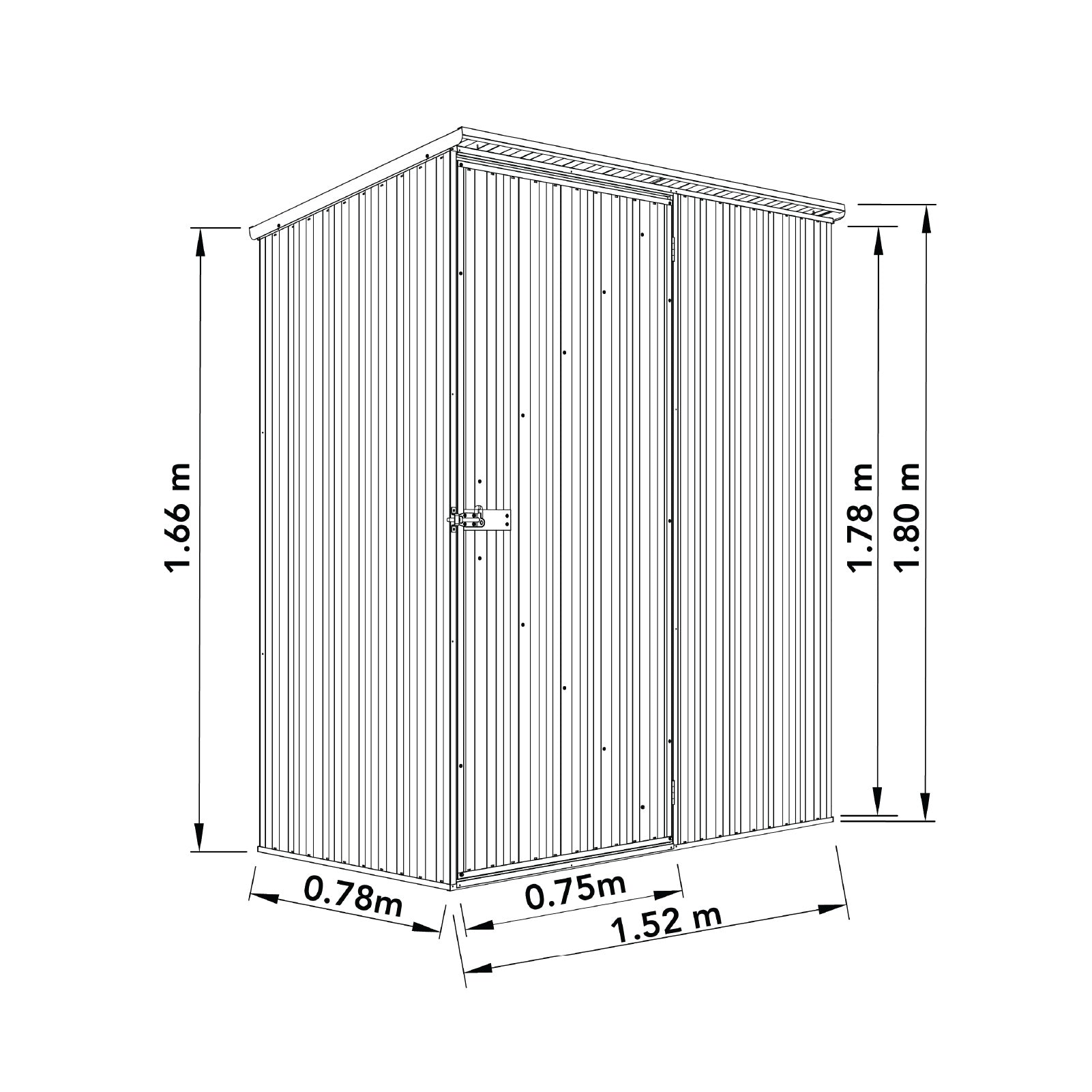1.52mW x 0.78mD x 1.80mH Garden Shed Reverse Skillion Single Door Zincalume