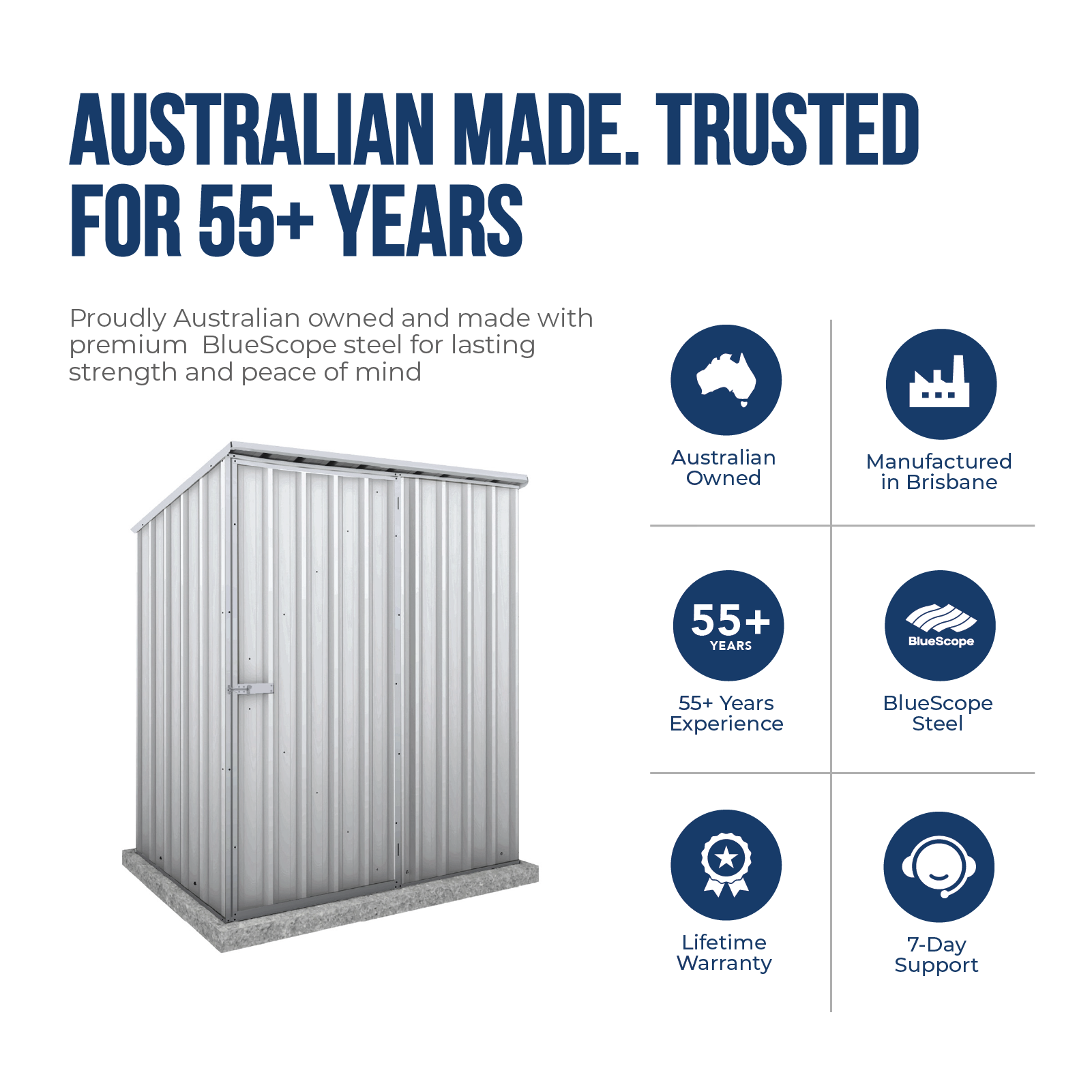 1.52mW x 0.78mD x 1.80mH Garden Shed Reverse Skillion Single Door Zincalume