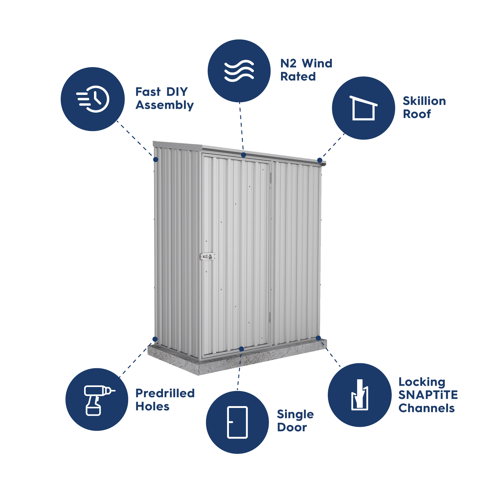 1.52mW x 0.78mD x 1.95mH Garden Shed Space Saver Single Door Zincalume