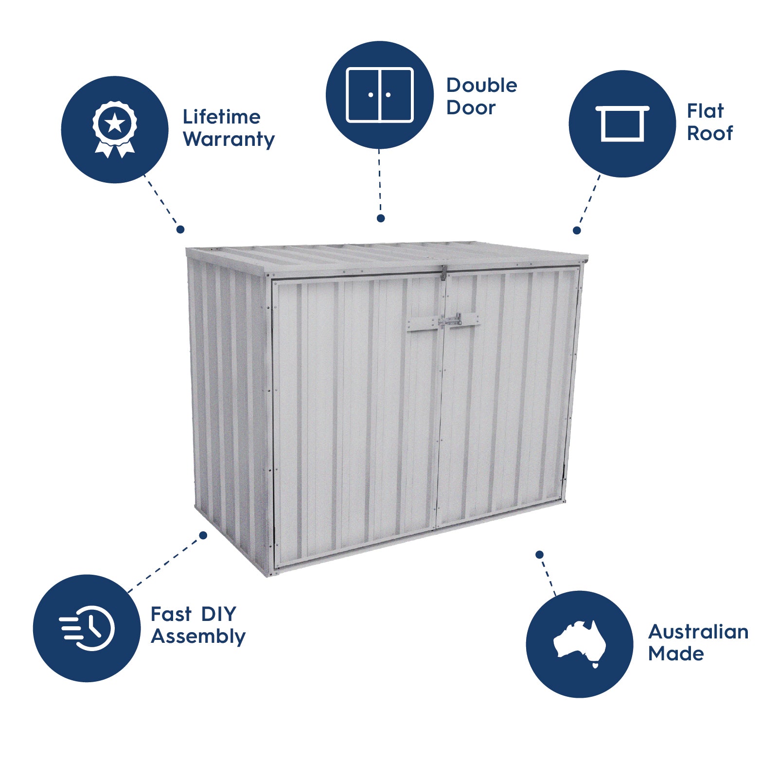 1.52mW x  0.78mD x 1.15mH Bin Cover Double Door Zincalume