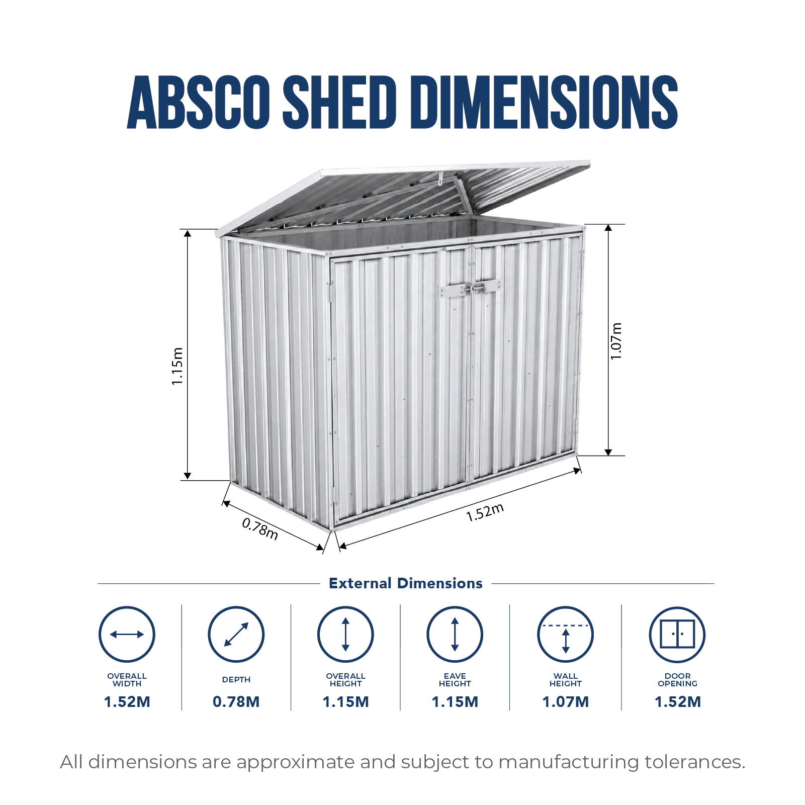 1.52mW x  0.78mD x 1.15mH Bin Cover Double Door Zincalume with Anchors