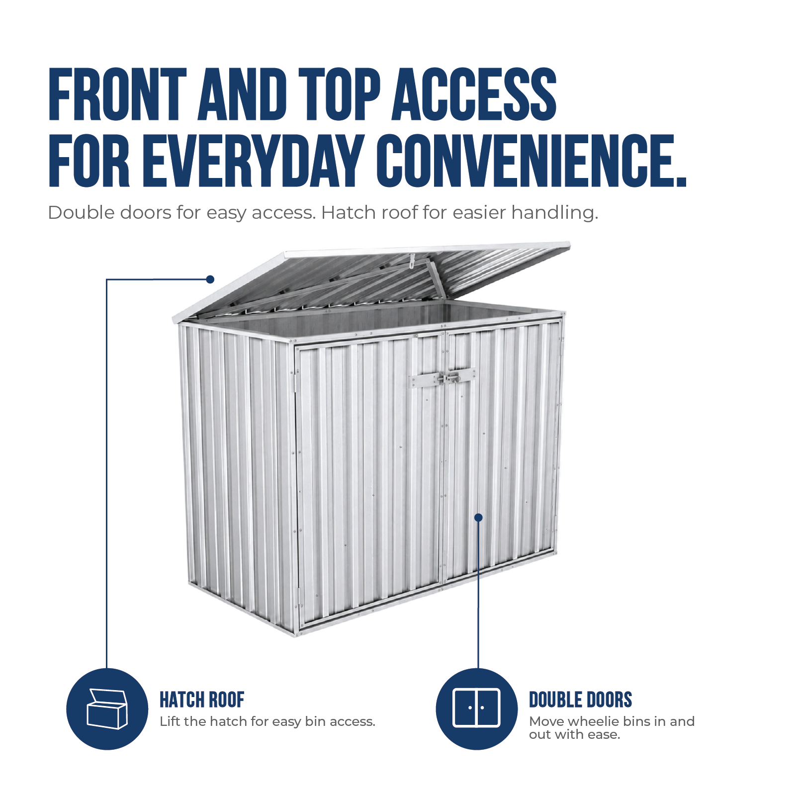 1.52mW x  0.78mD x 1.15mH Bin Cover Double Door Zincalume with Anchors