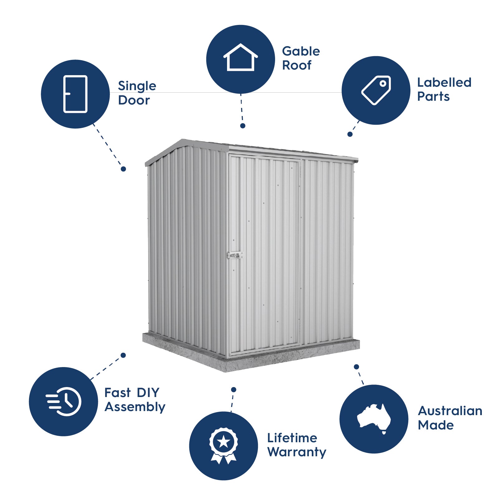 1.52mW x 1.52mD x 1.95mH Garden Shed Premier Single Door Zincalume