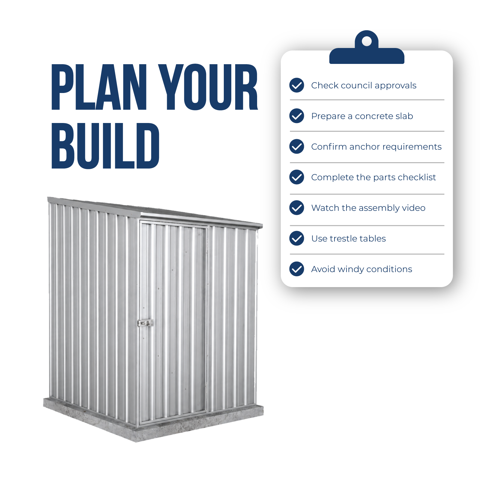 1.52mW x 1.52mD x 2.08mH Garden Shed Space Saver Single Door Zincalume