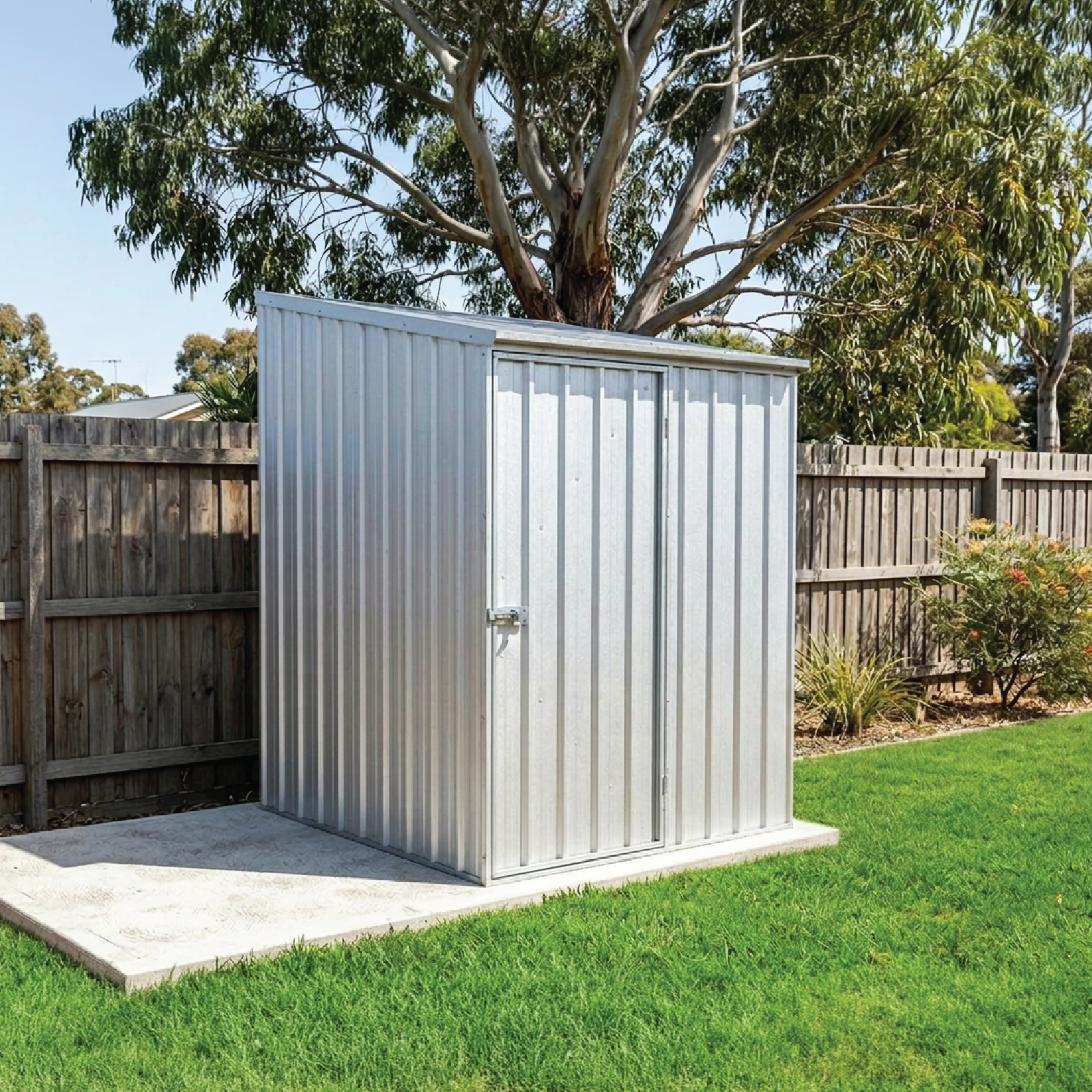 1.52mW x 1.52mD x 2.08mH Garden Shed Space Saver Single Door Zincalume