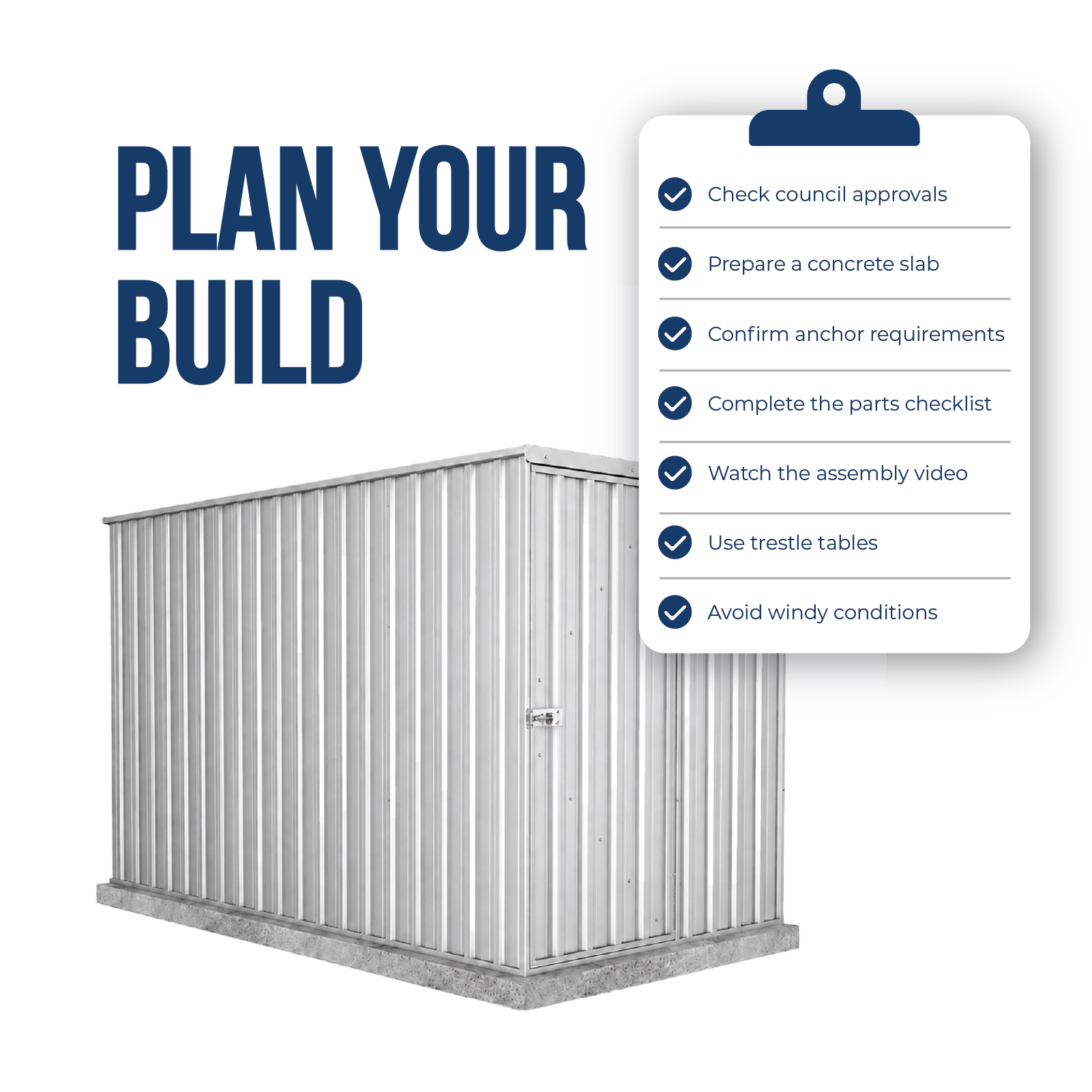 1.52mW x 3.00mD x 1.80mH Garden Shed Basic Single Door Zincalume