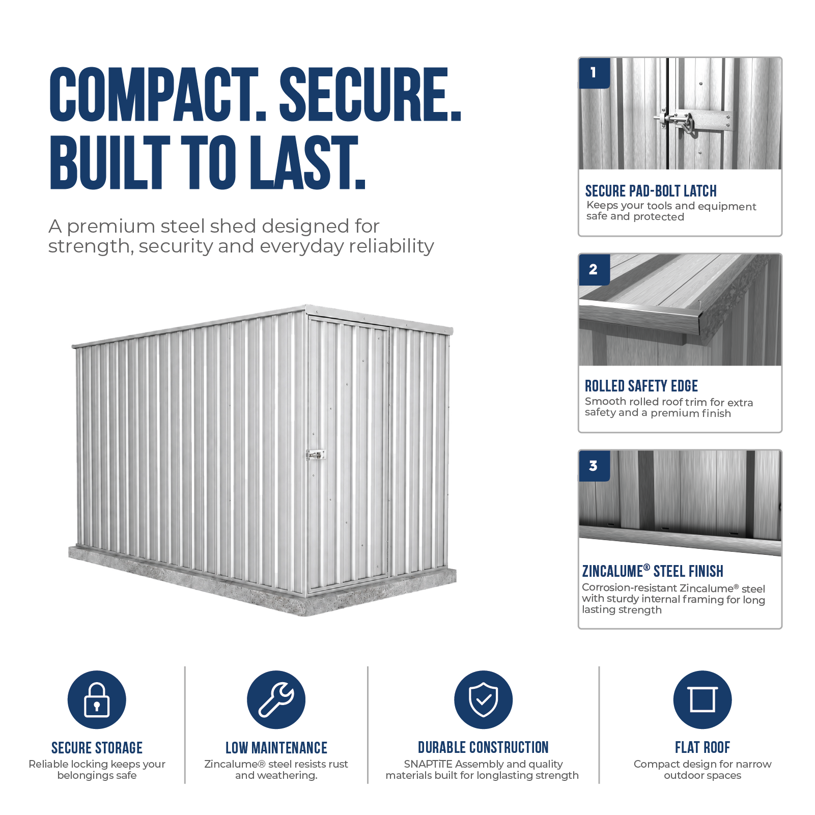 1.52mW x 3.00mD x 1.80mH Garden Shed Basic Single Door Zincalume