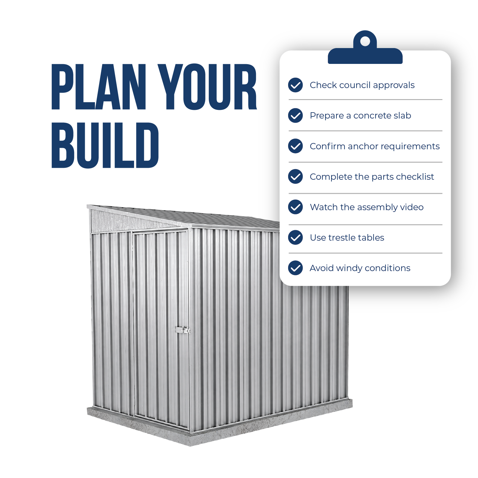 1.52mW x 2.26mD x 2.06mH Garden Shed Narrow Single Door Zincalume