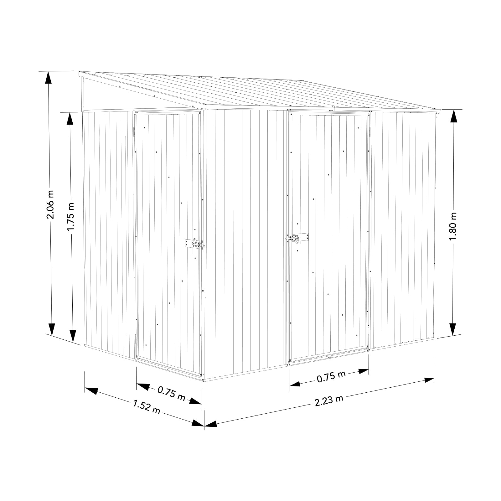 1.52mW x 2.26mD x 2.06mH Garden Shed Narrow Two Door Zincalume
