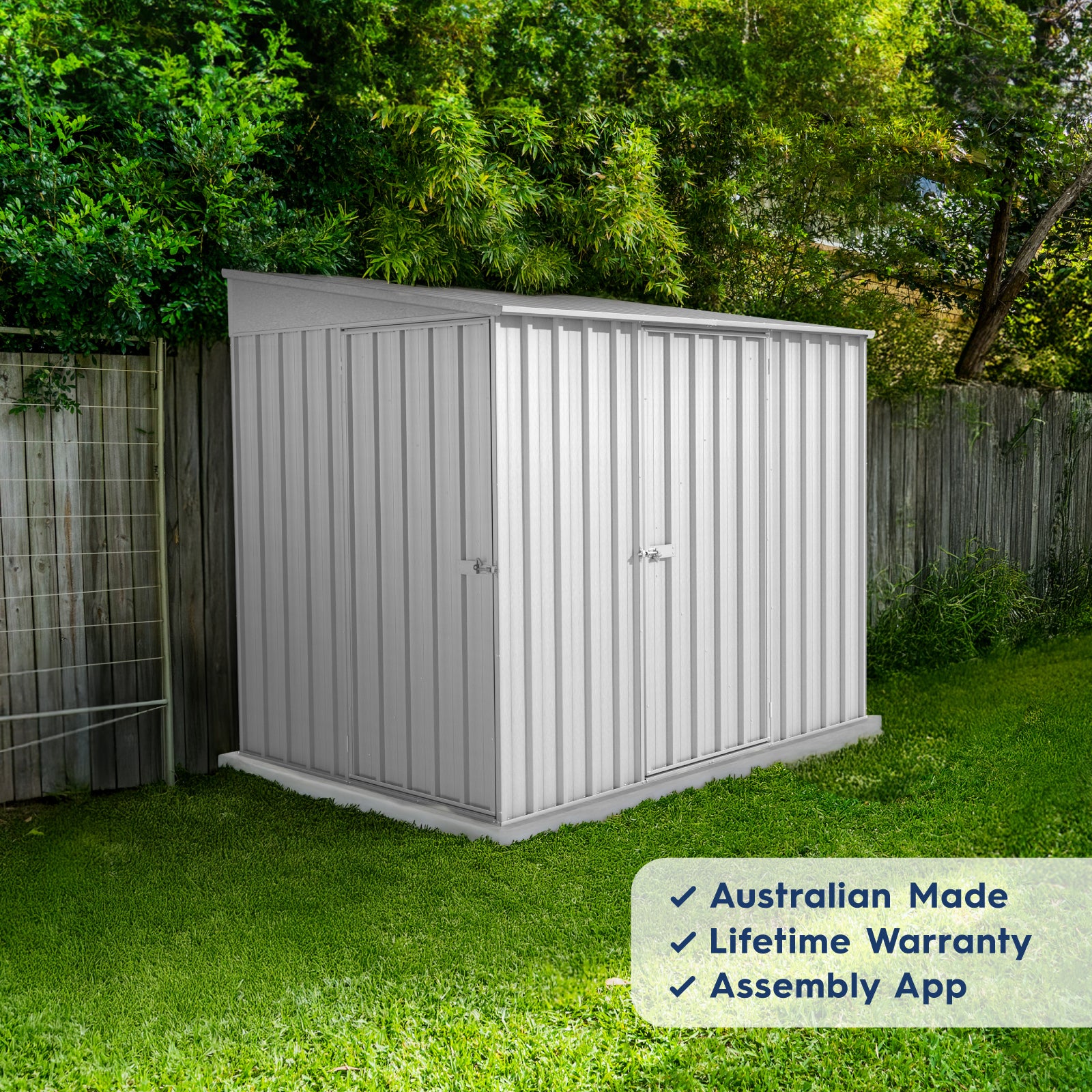 Absco Sheds 1 52m X 2 26m Narrow Shed Two Door Zincalume Absco Sheds 1 52m X 2 26m Narrow Shed Two Door Zincalume
