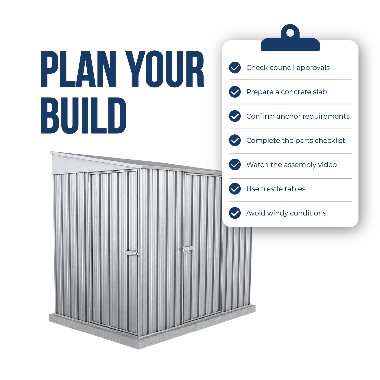 1.52mW x 2.26mD x 2.06mH Garden Shed Narrow Two Door Zincalume