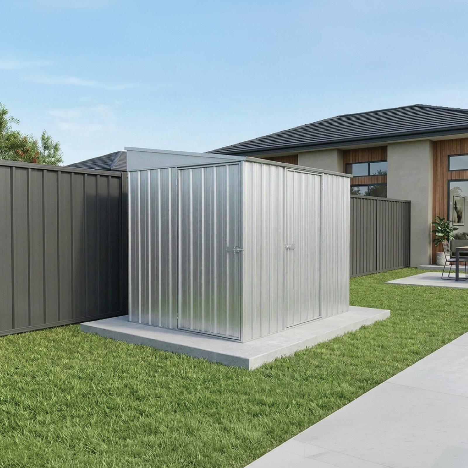 1.52mW x 2.26mD x 2.06mH Garden Shed Narrow Two Door Zincalume