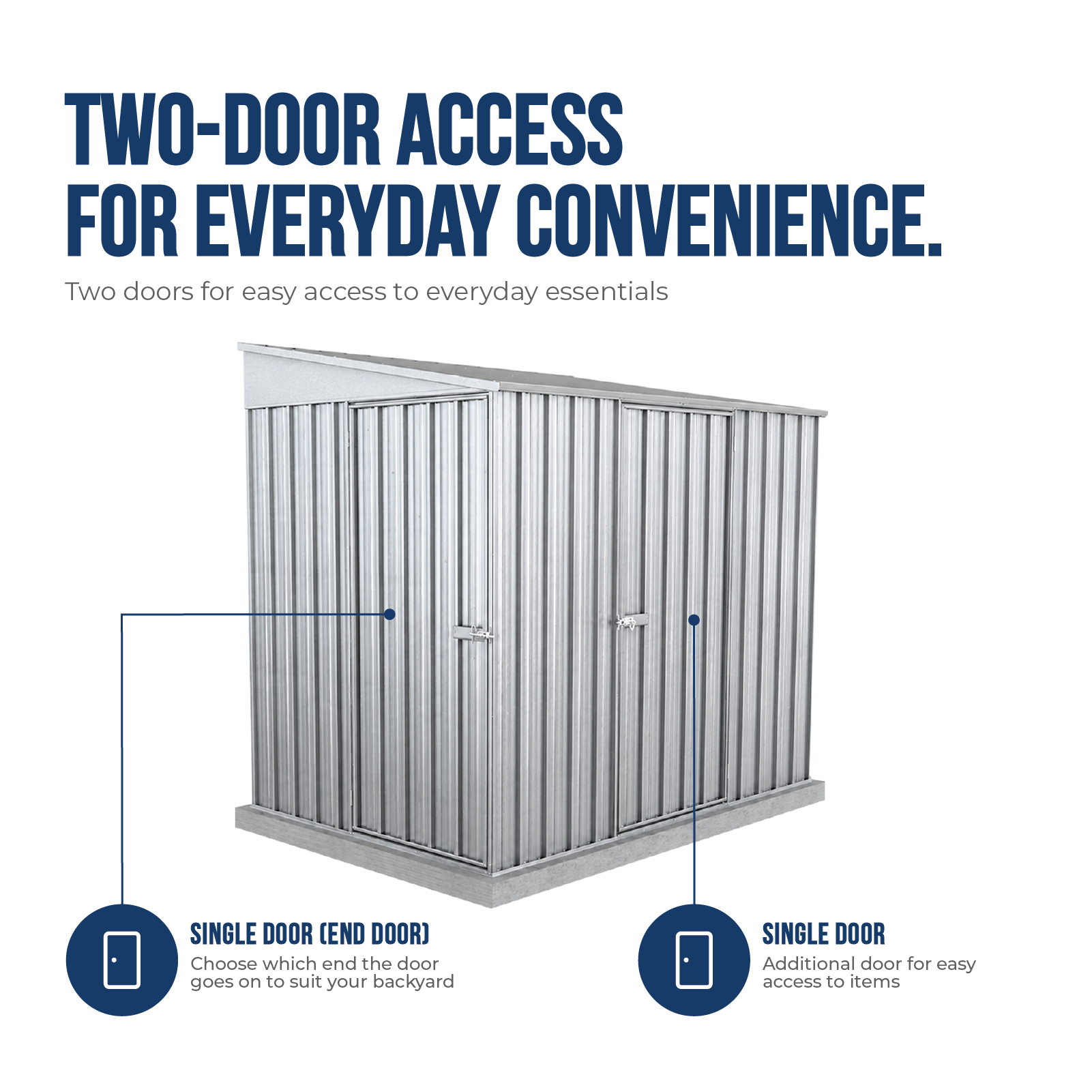 1.52mW x 2.26mD x 2.06mH Garden Shed Narrow Two Door Zincalume