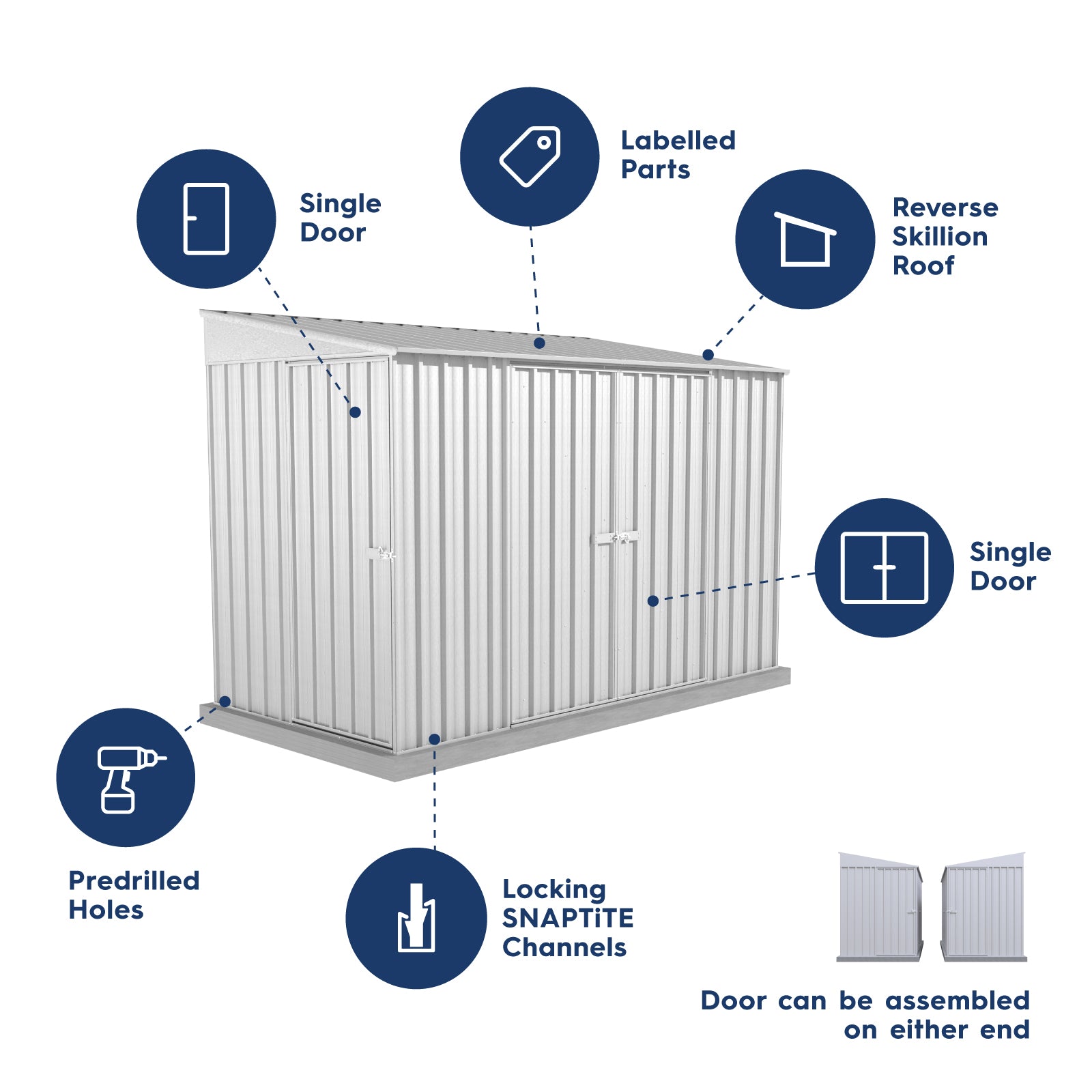 1.52mW x 3.00mD x 2.06mH Garden Shed Narrow Three Door Zincalume
