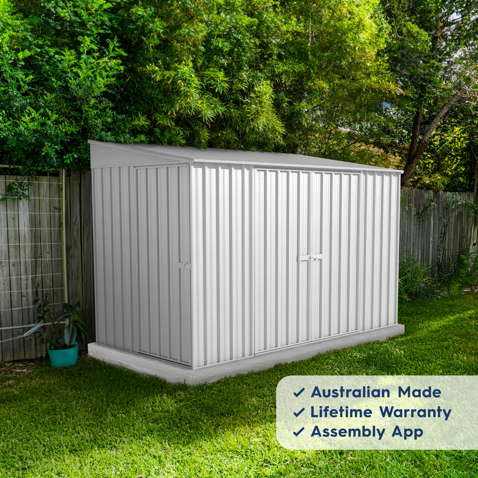 1.52mW x 3.00mD x 2.06mH Garden Shed Narrow Three Door Zincalume