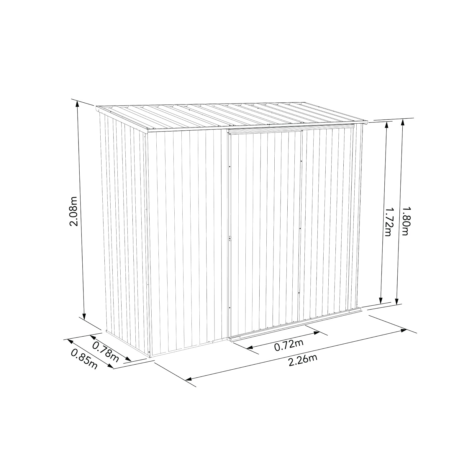 2.26mW x 0.78mD x 1.95mH Garden Shed Ezislider Single Door Zincalume