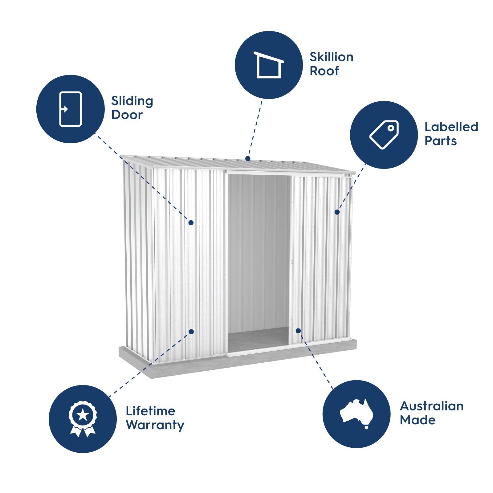 2.26mW x 0.78mD x 1.95mH Garden Shed Ezislider Single Door Zincalume