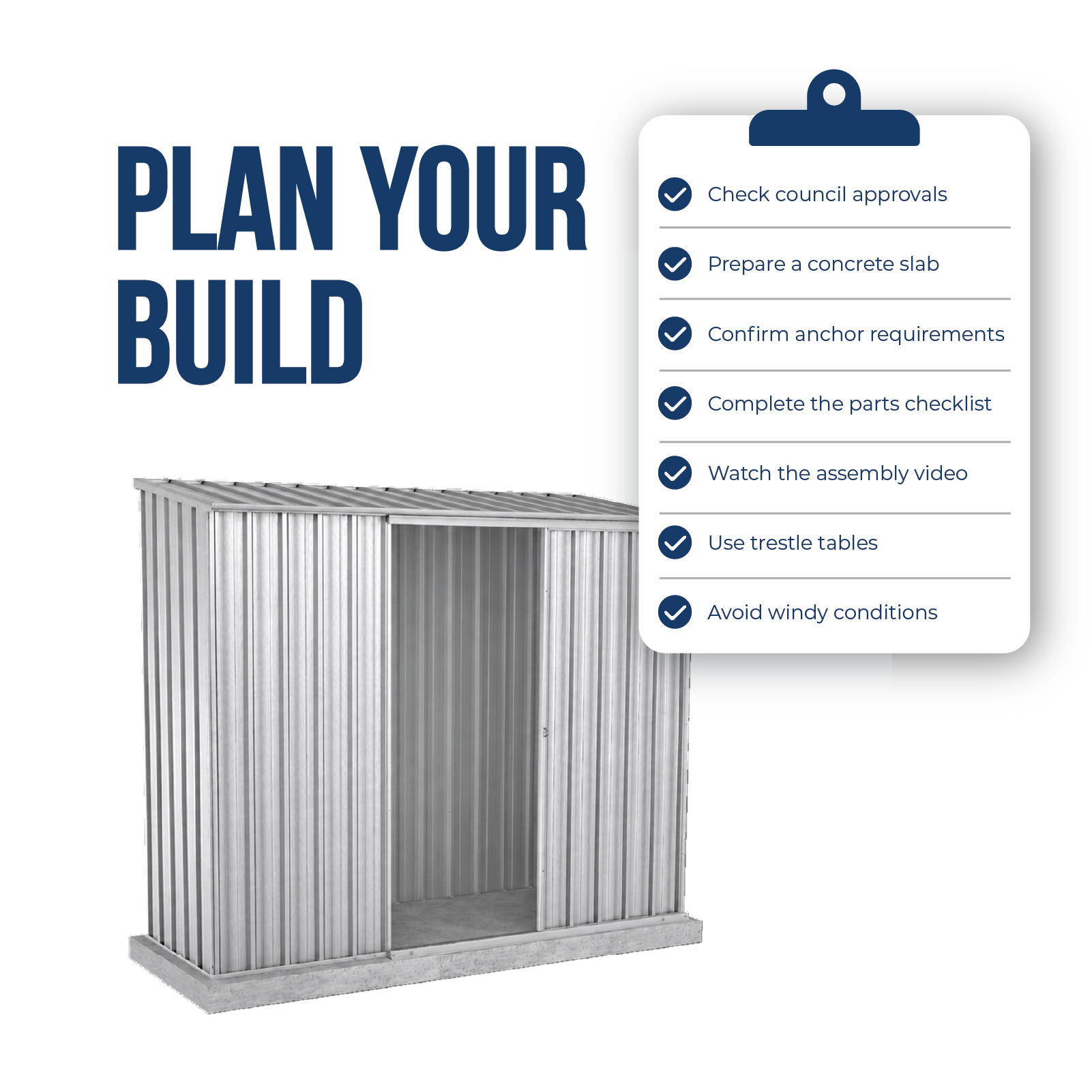 2.26mW x 0.78mD x 1.95mH Garden Shed Ezislider Single Door Zincalume