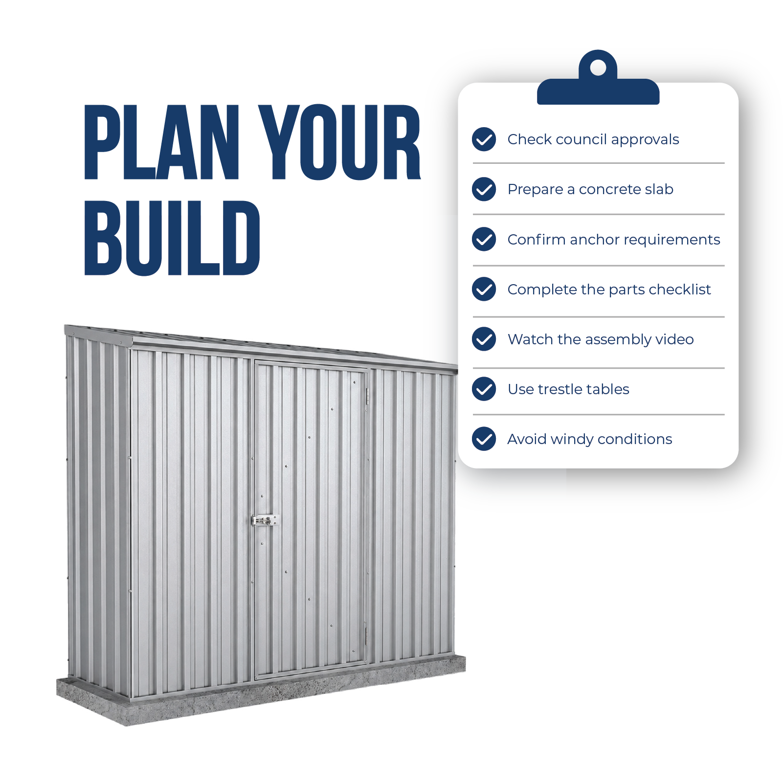 2.26mW x 0.78mD x 1.95mH Garden Shed Space Saver Single Door Zincalume
