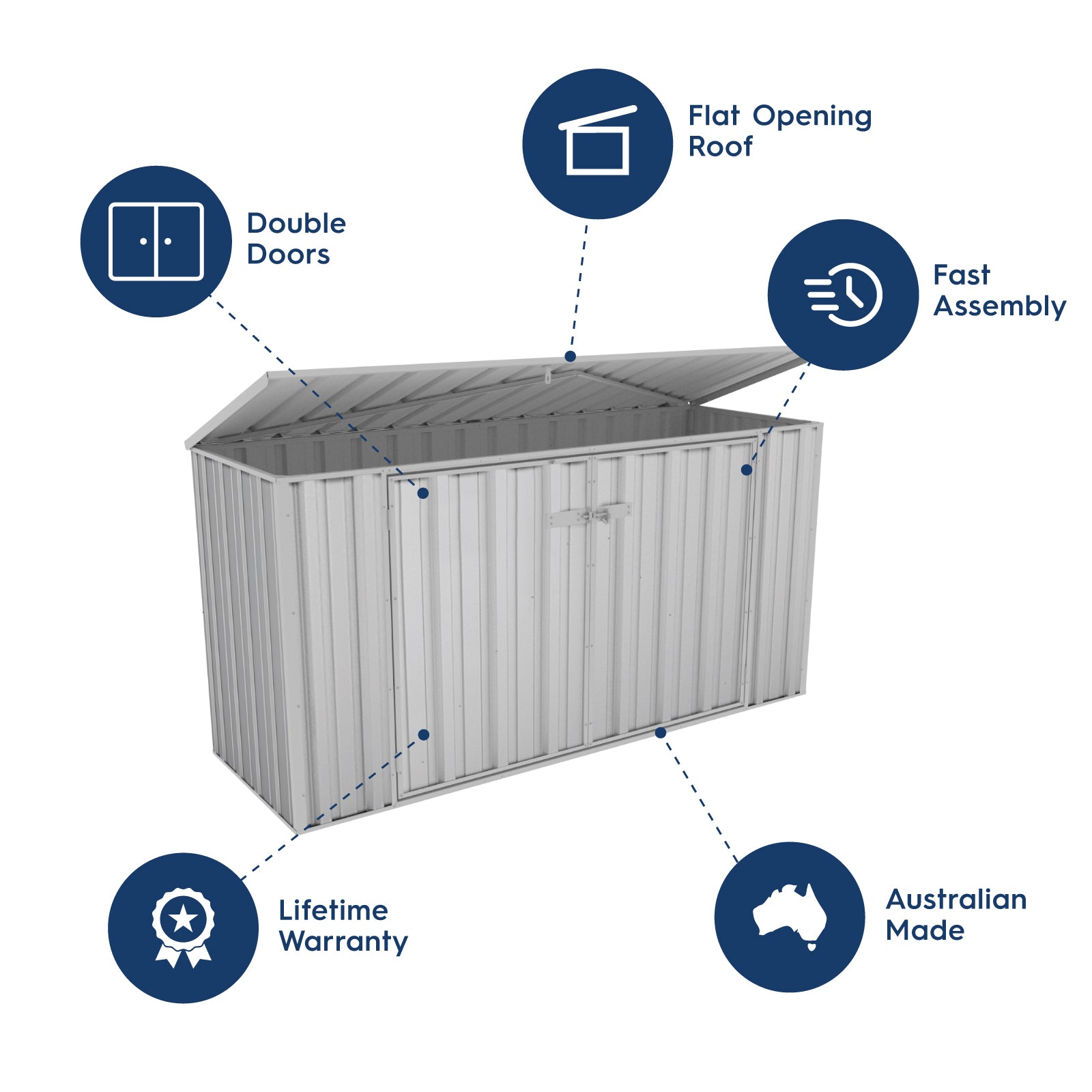 2.26mW x 0.78mD x 1.15mH Bin Cover Double Door Zincalume