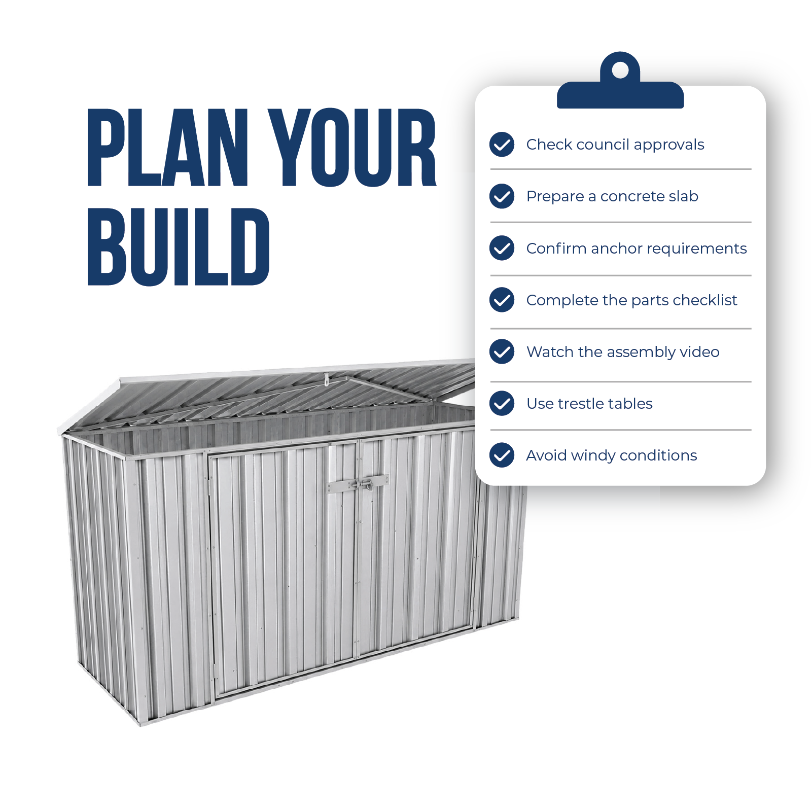 2.26mW x 0.78mD x 1.15mH Bin Cover Double Door Zincalume