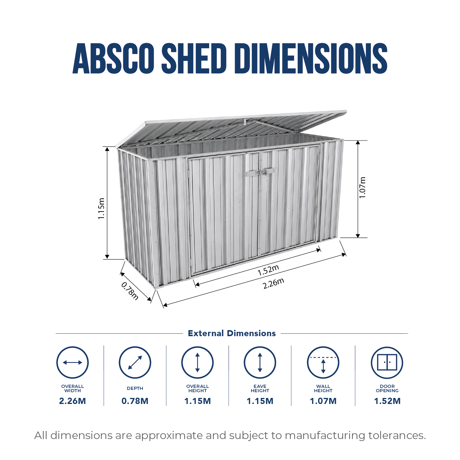 2.26mW x 0.78mD x 1.15mH Bin Cover Double Door Zincalume