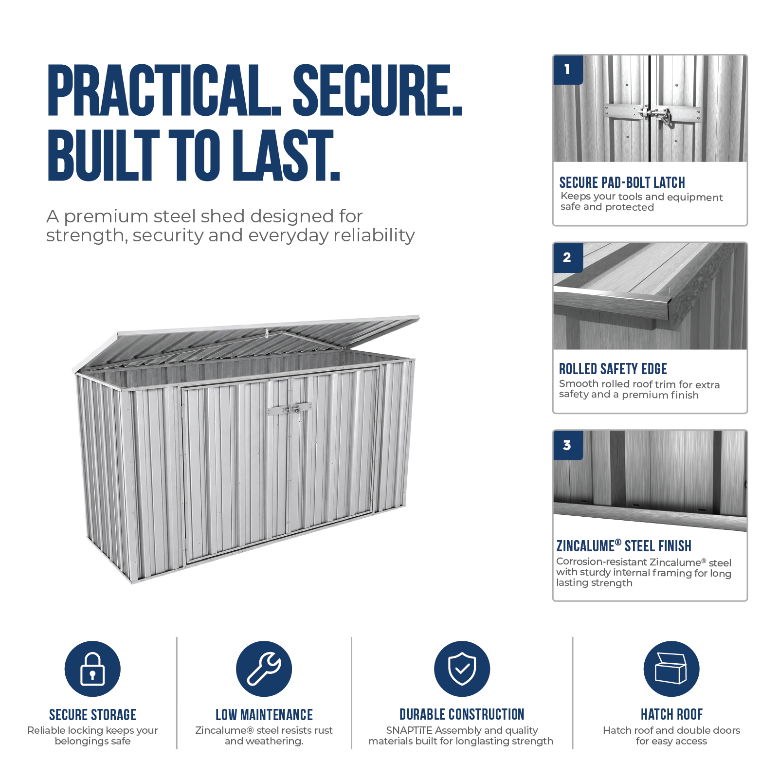 2.26mW x 0.78mD x 1.15mH Bin Cover Double Door Zincalume