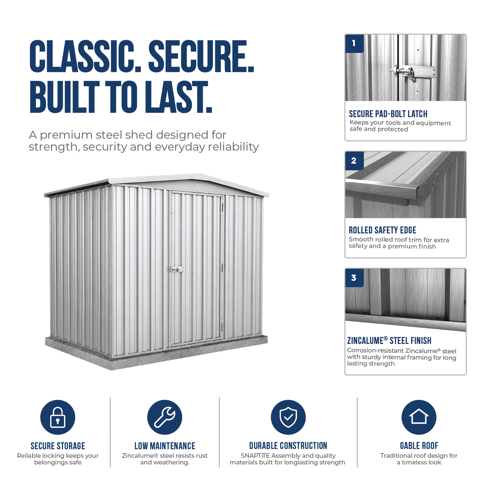 2.26mW x 1.44mD x 2.00mH Garden Shed Regent Single Door Zincalume