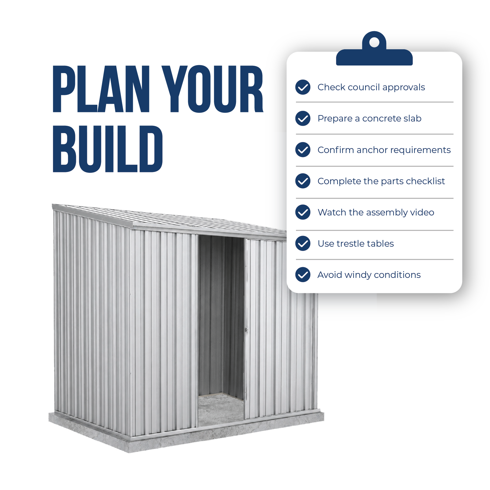 2.26mW x 1.52mD x 2.08mH Garden Shed Ezislider Single Door Zincalume