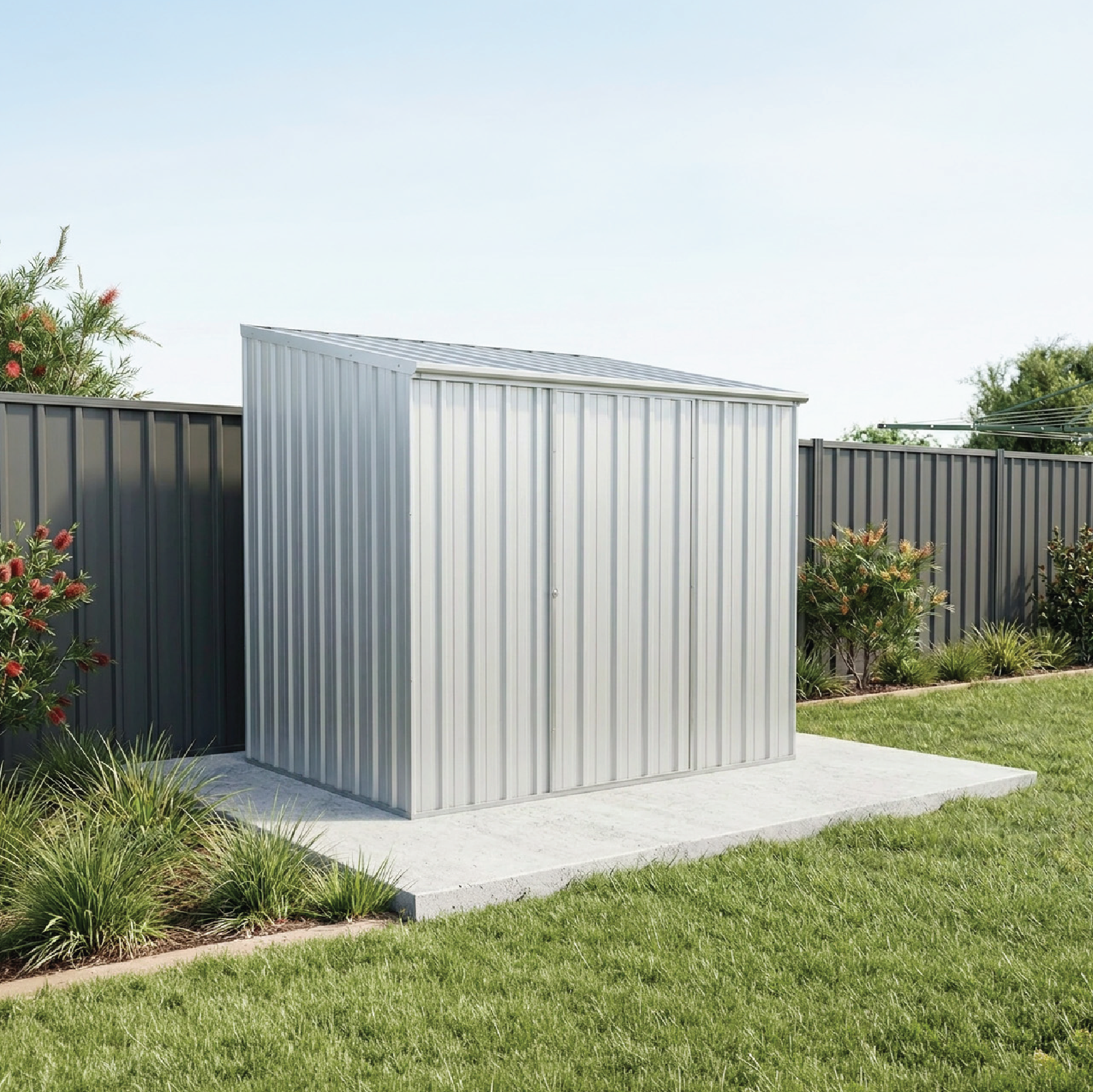 2.26mW x 1.52mD x 2.08mH Garden Shed Ezislider Single Door Zincalume