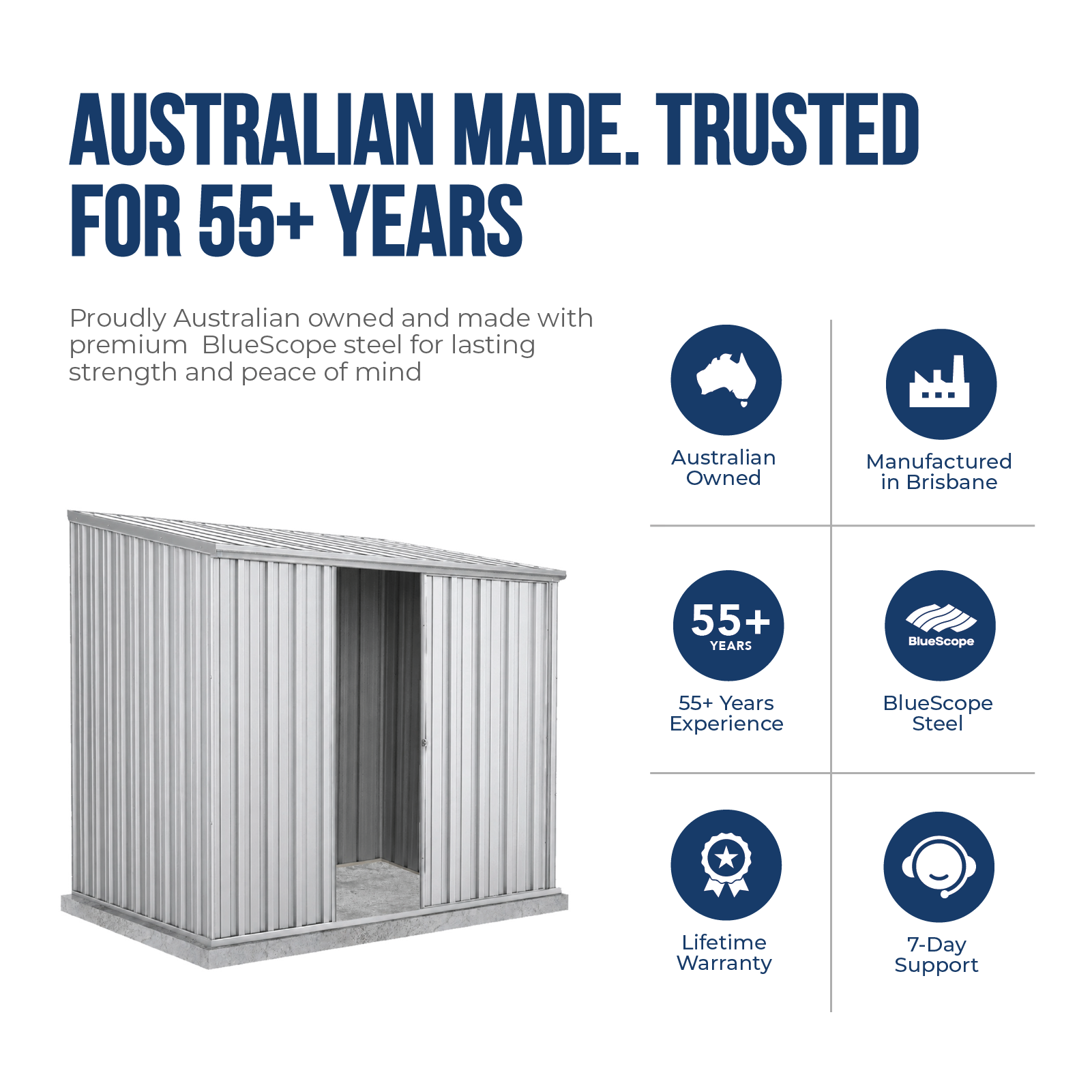 2.26mW x 1.52mD x 2.08mH Garden Shed Ezislider Single Door Zincalume