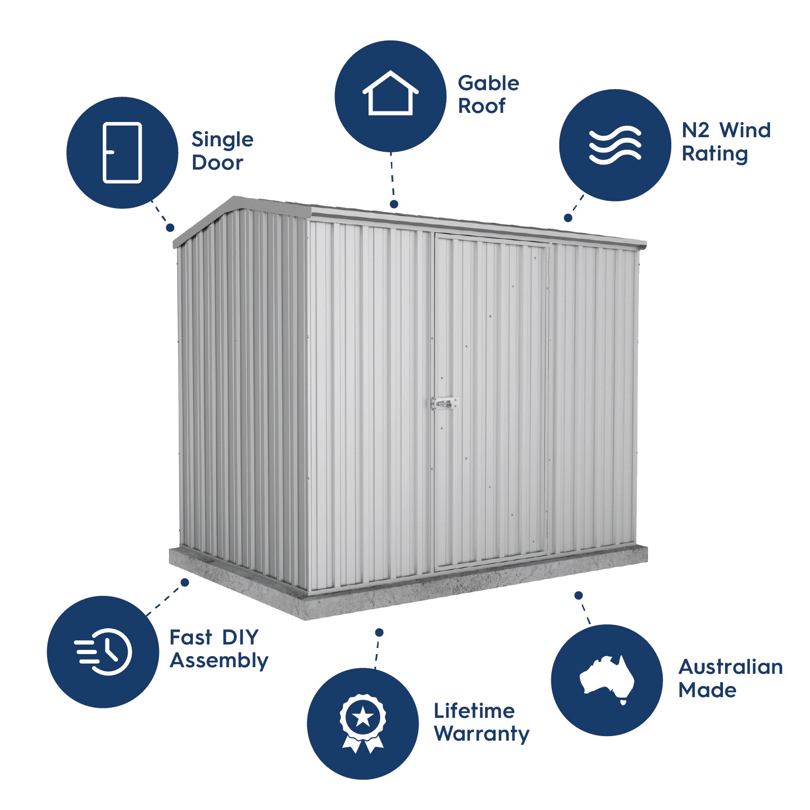 Absco Sheds 2.26m x 1.52m Premier Shed Single Door Zincalume