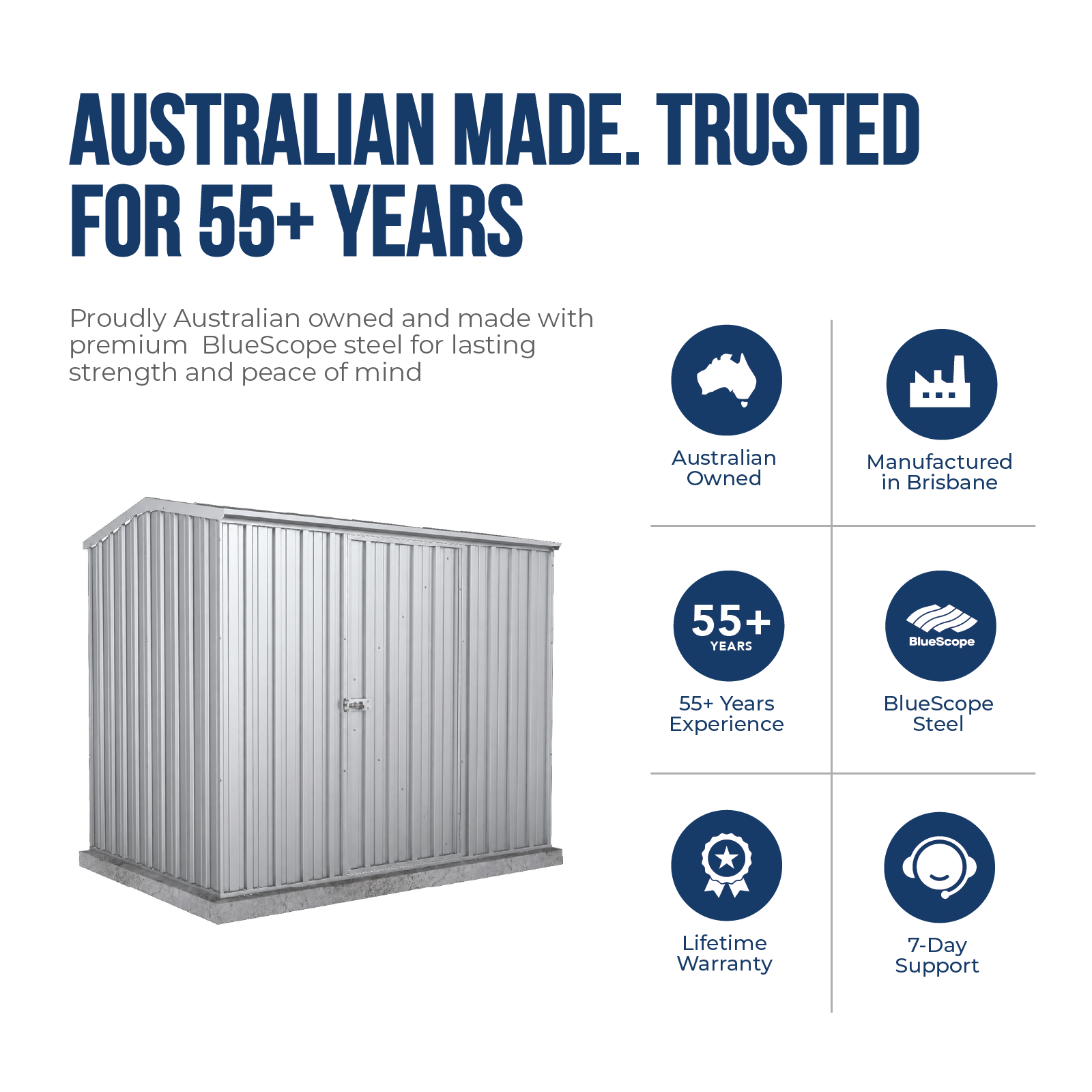 2.26mW x 1.52mD x 1.95mH Garden Shed Premier Single Door Zincalume