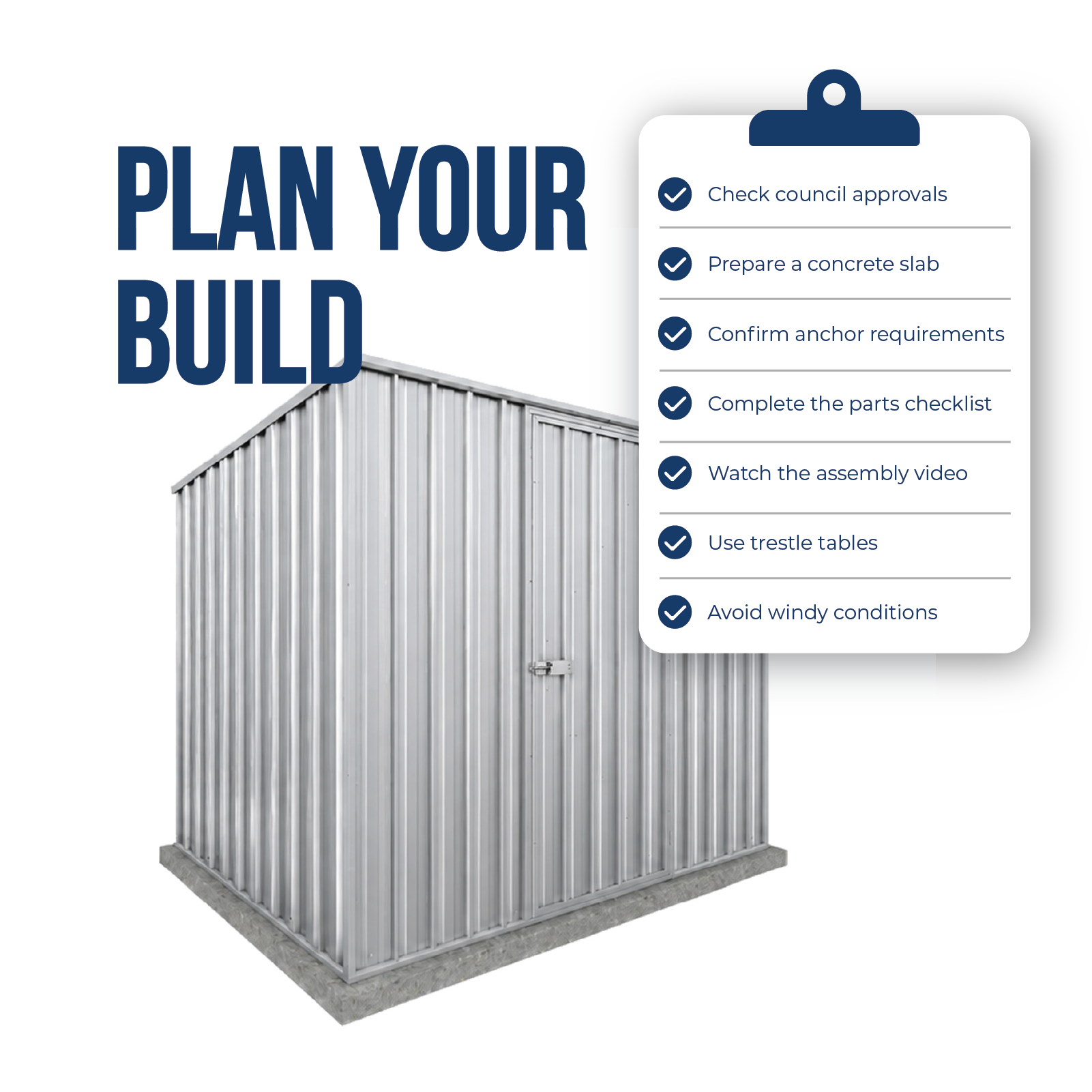 2.26mW x 1.52mD x 1.80mH Garden Shed Reverse Skillion Single Door Zincalume