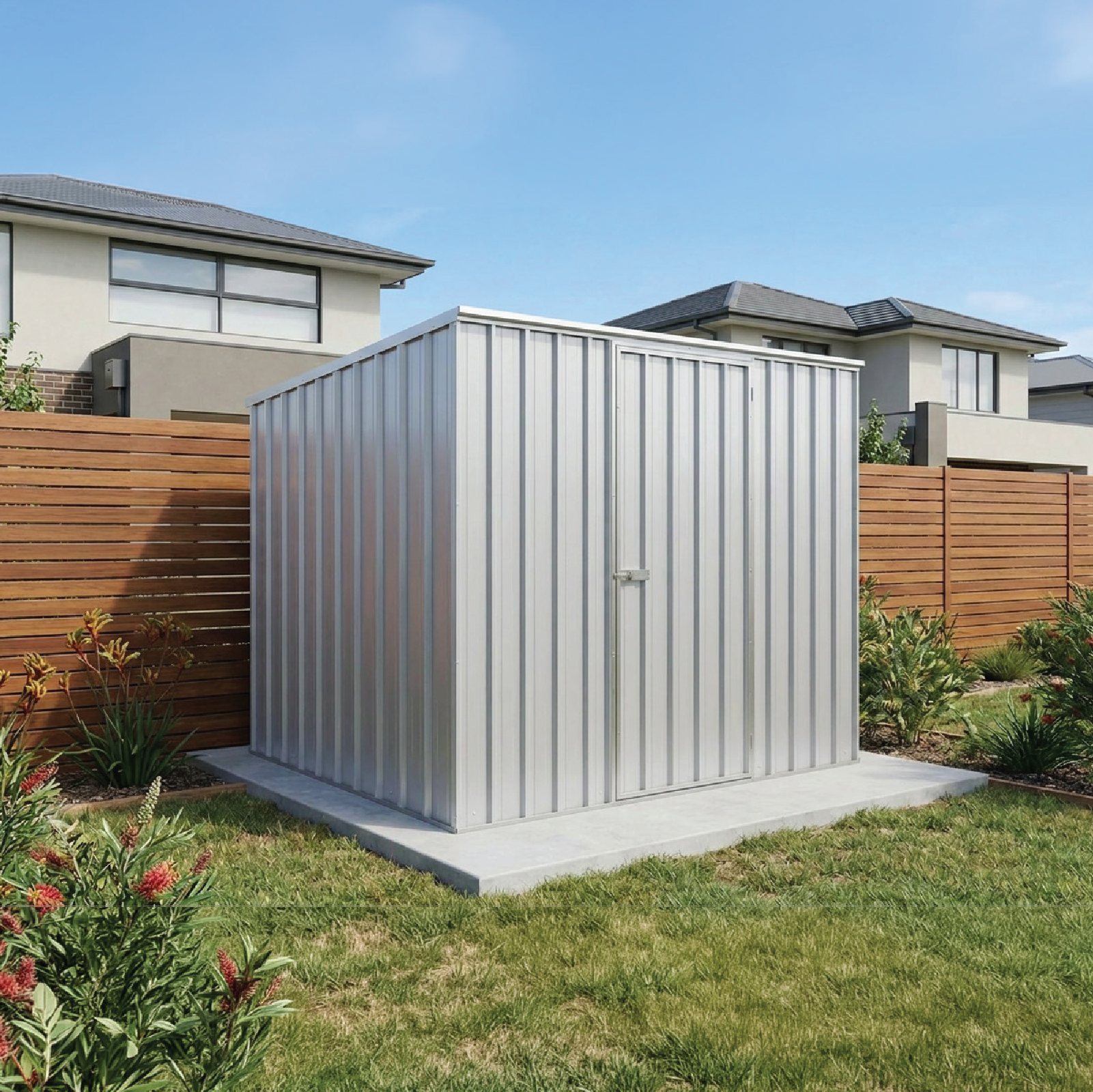 2.26mW x 1.52mD x 1.80mH Garden Shed Reverse Skillion Single Door Zincalume