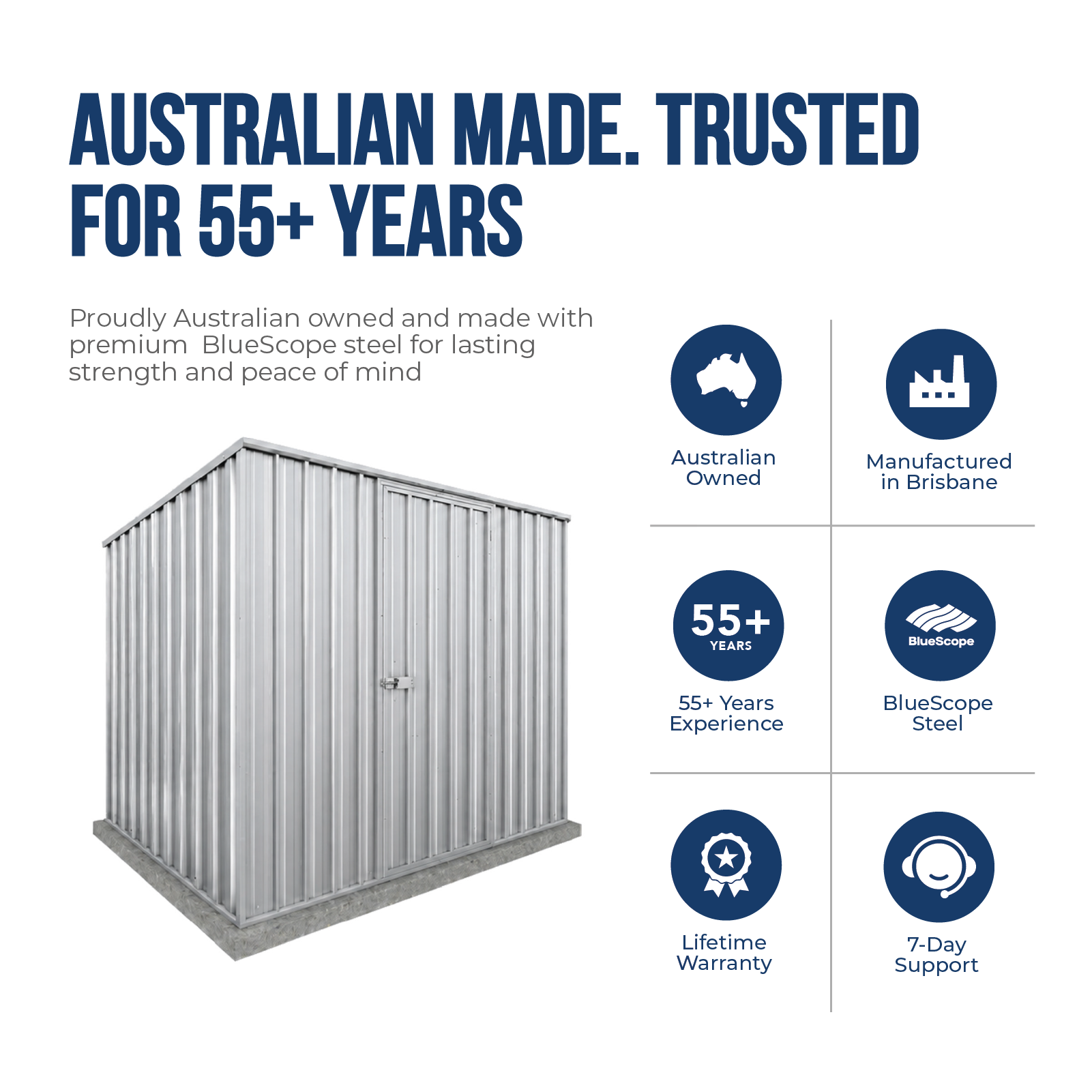 2.26mW x 1.52mD x 1.80mH Garden Shed Reverse Skillion Single Door Zincalume