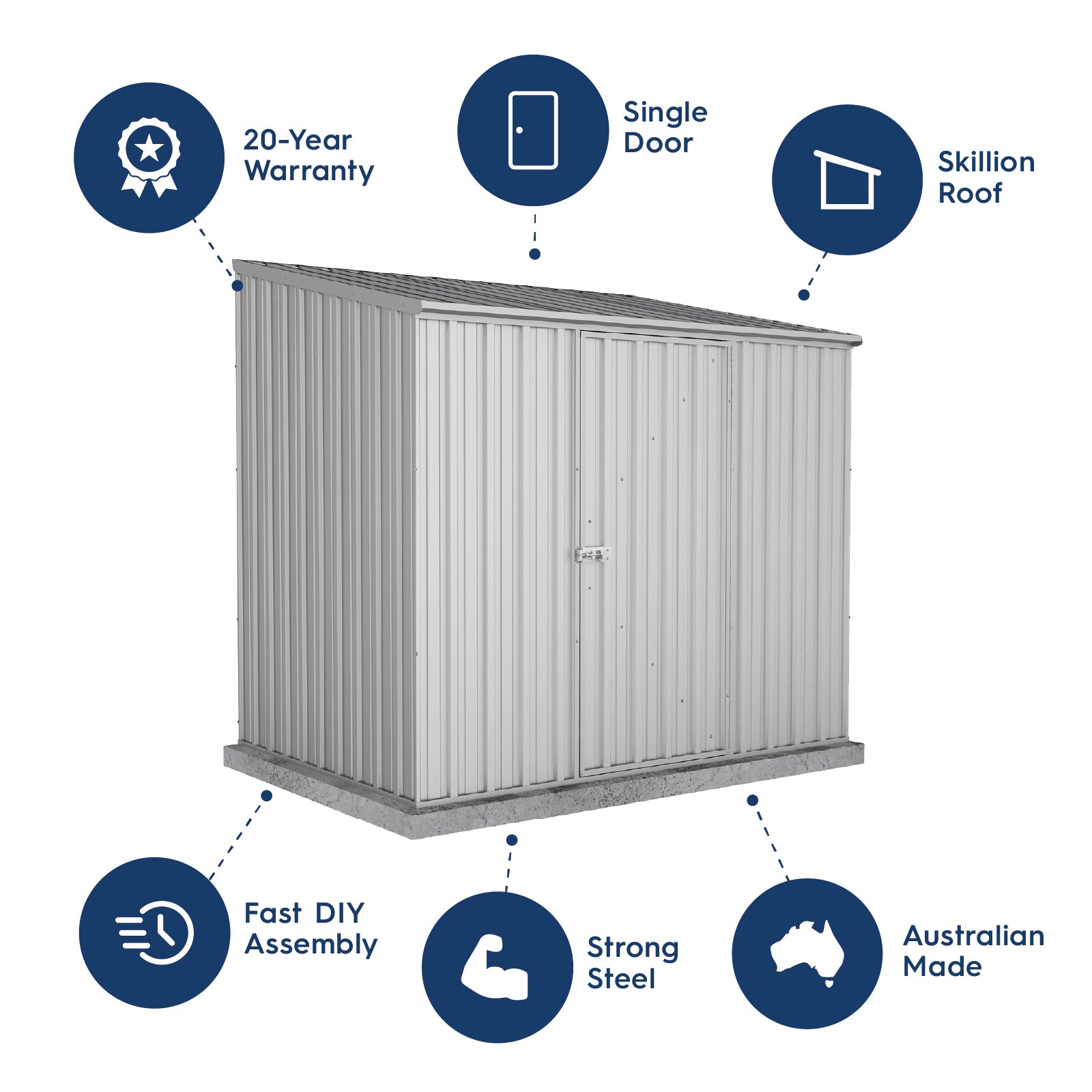 2.26mW x 1.52mD x 2.08mH Garden Shed Economy Single Door Zinc