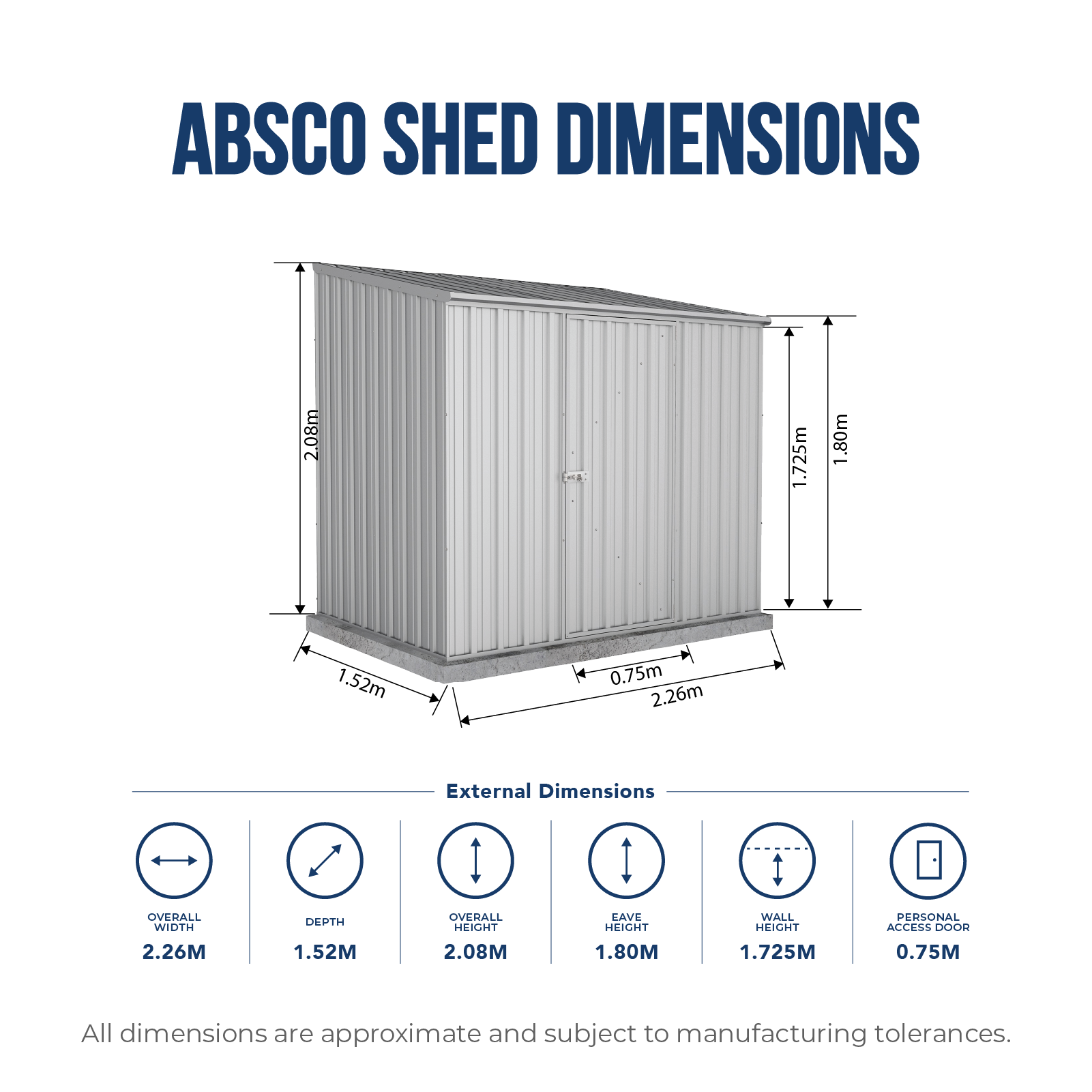 2.26mW x 1.52mD x 2.08mH Garden Shed Economy Single Door Zinc