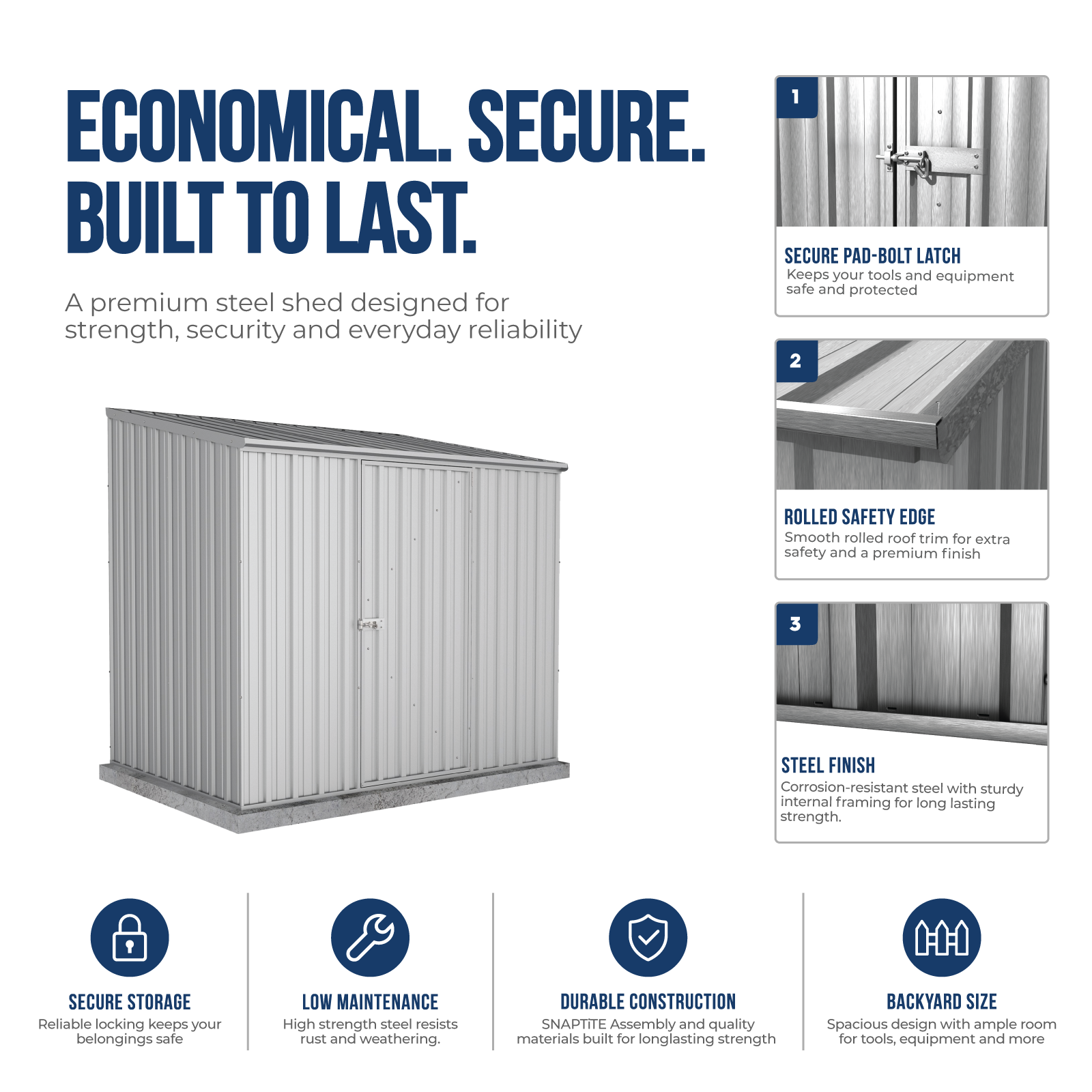 2.26mW x 1.52mD x 2.08mH Garden Shed Economy Single Door Zinc