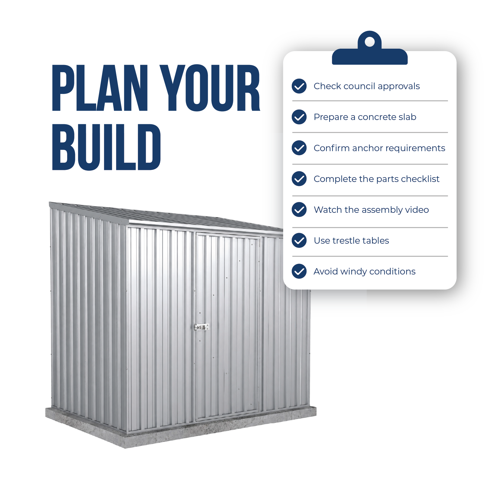 2.26mW x 1.52mD x 2.08mH Garden Shed Space Saver Single Door Zincalume