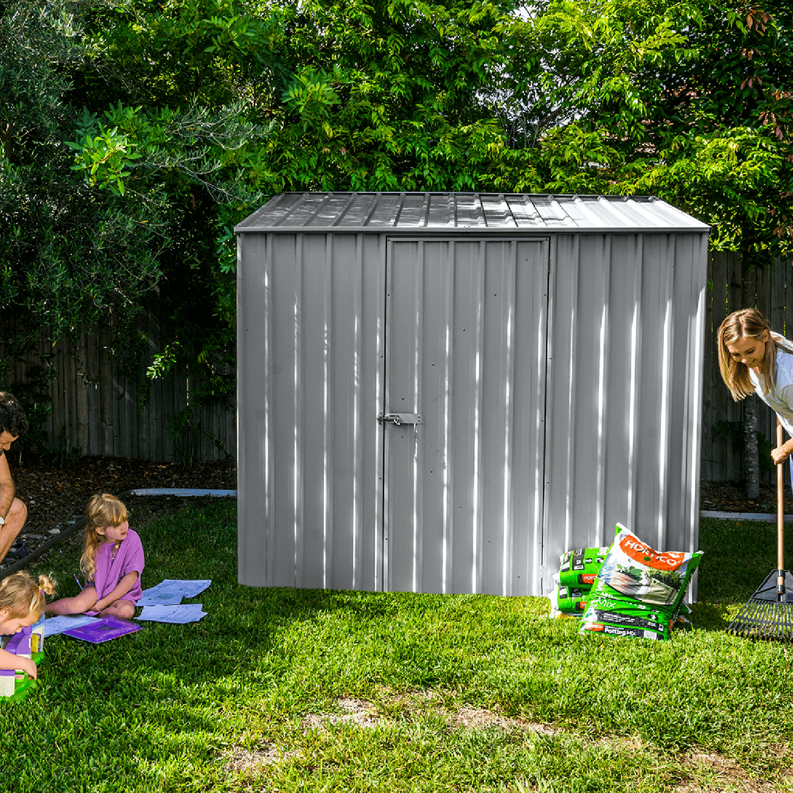2.26mW x 1.52mD x 2.08mH Garden Shed Space Saver Single Door Zincalume