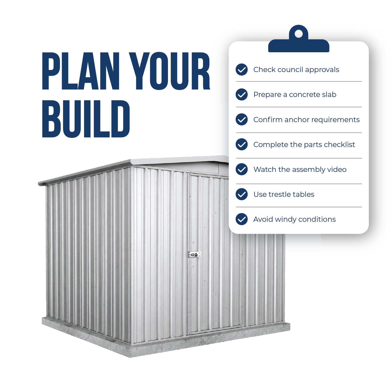 2.26mW x 2.18mD x 2.00mH Garden Shed Regent Single Door Zincalume