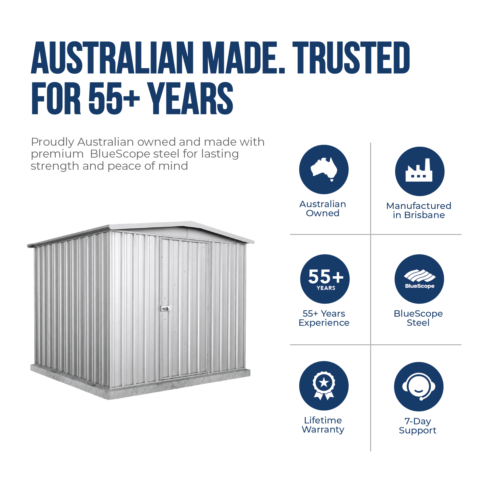 2.26mW x 2.18mD x 2.00mH Garden Shed Regent Single Door Zincalume