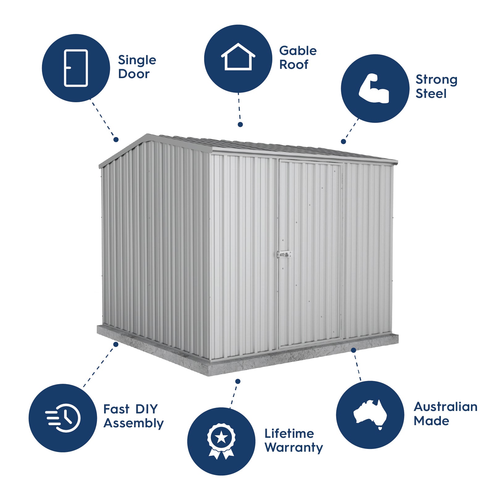 2.26mW x 2.26mD x 2.00mH Garden Shed Premier Single Door Zincalume