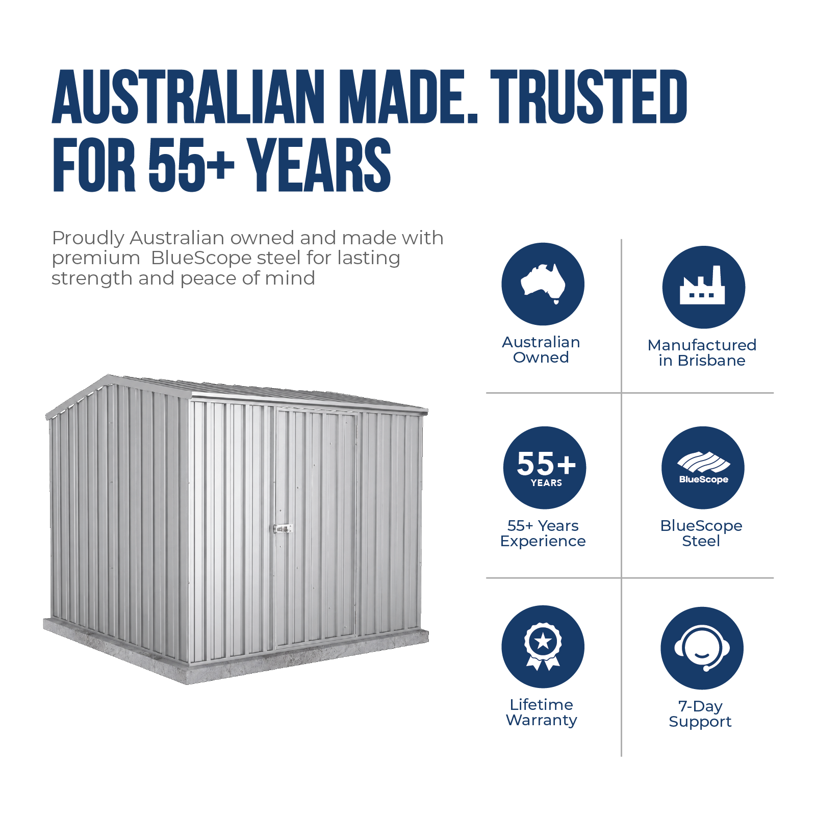 2.26mW x 2.26mD x 2.00mH Garden Shed Premier Single Door Zincalume