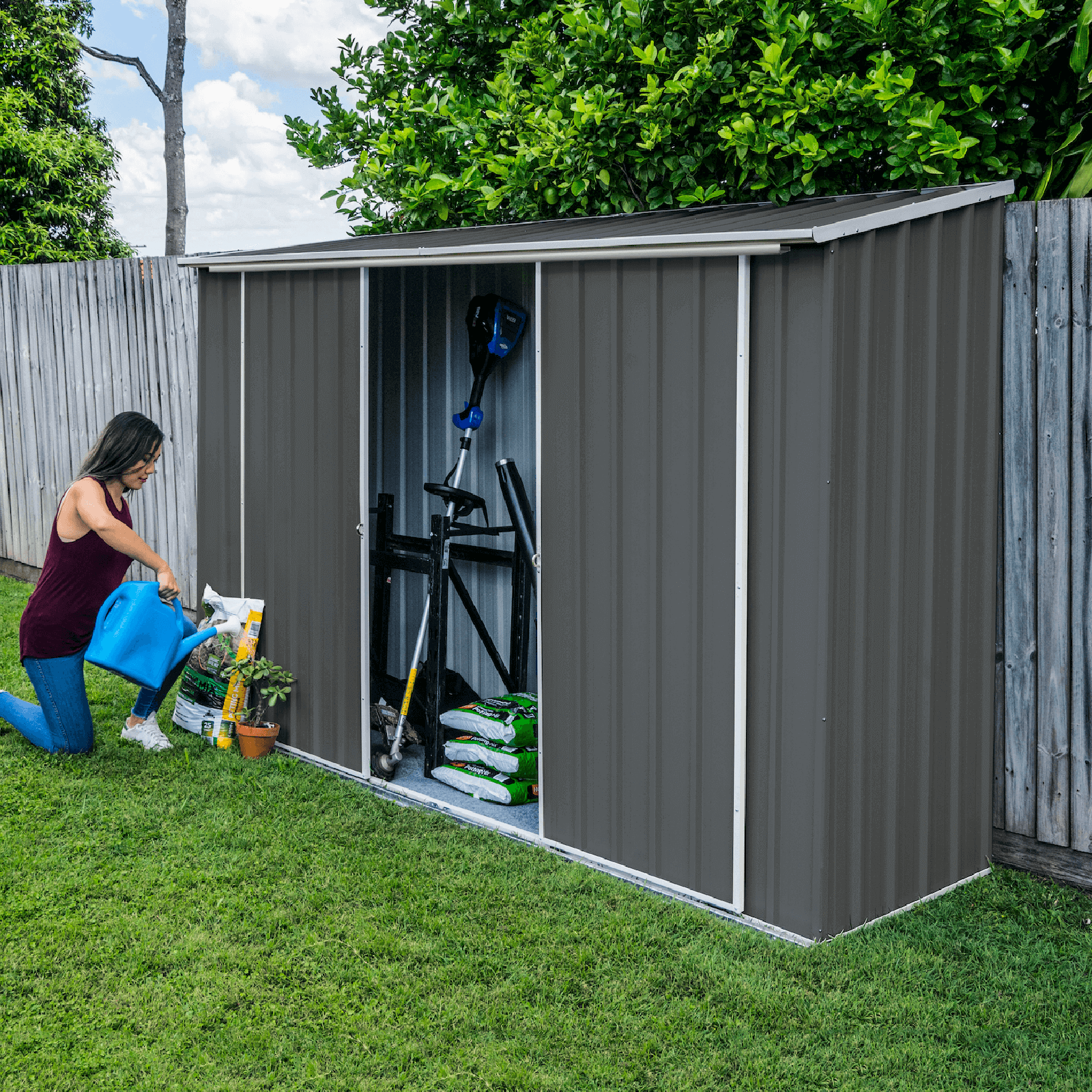 3.00mW x 0.78mD x 1.95mH Garden Shed Ezislider Double Door Zincalume